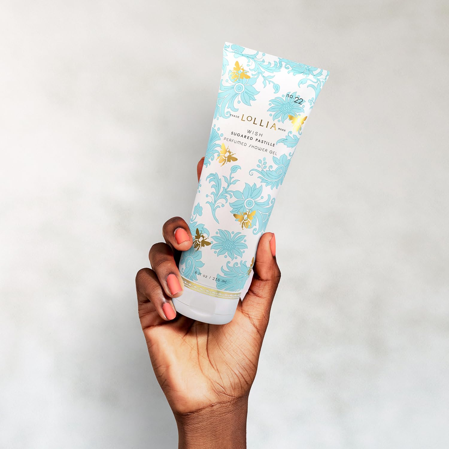 LOLLIA Wish Shower Gel, 8 fl oz, Vanilla Bean, Rice Flower, Jasmine Leaves, & Sugar Cane, Luxury Shea Moisture Hydrating Women's Body Wash, Delicate & Relaxing Scented Bath Soap for Self Care