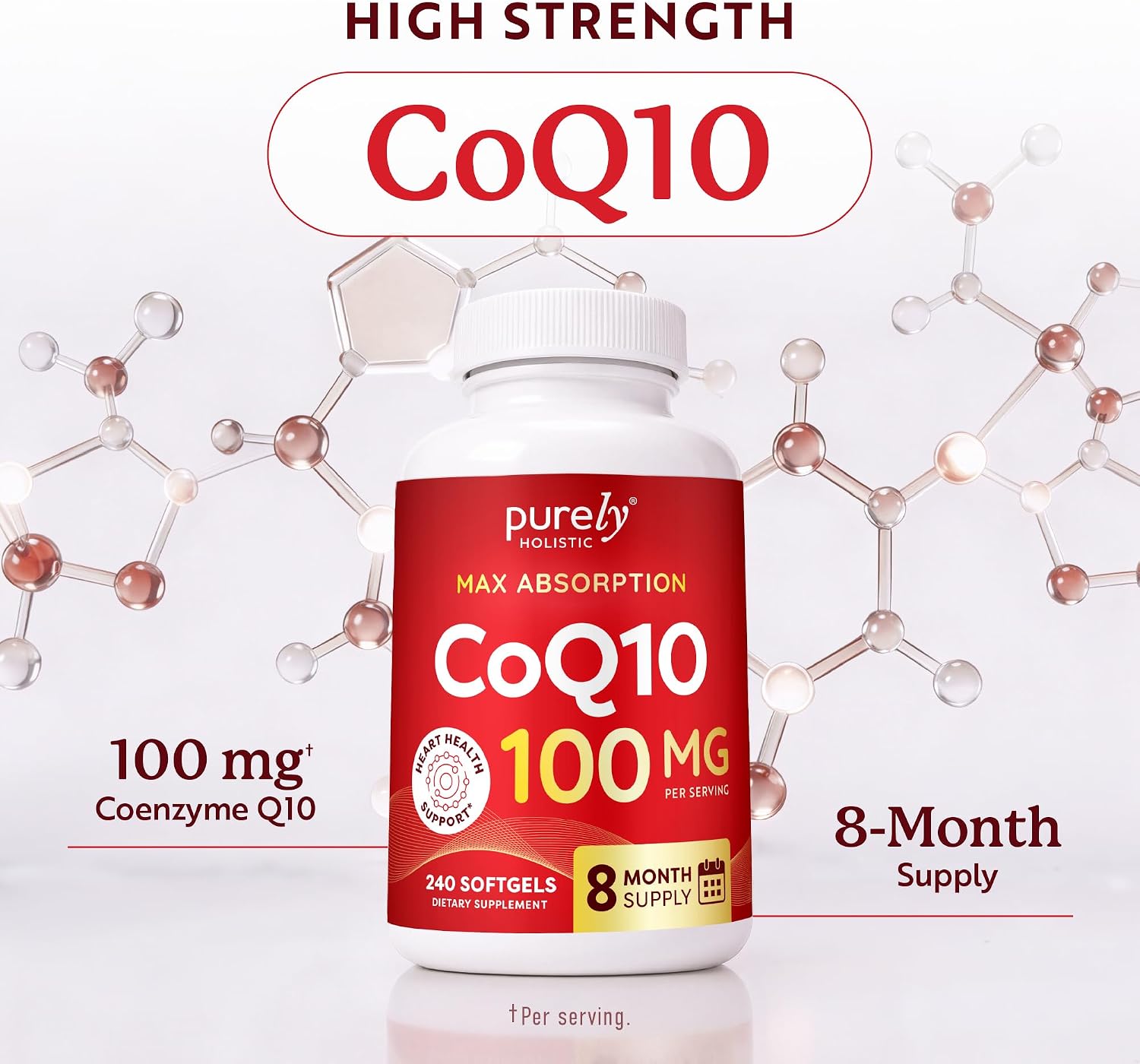 CoQ10 100mg Softgels, Heart Health Support, 8 Month Supply, High Absorption | Coenzyme Q10 for Energy Levels & Vitality Support, Co Q 10 Supplement