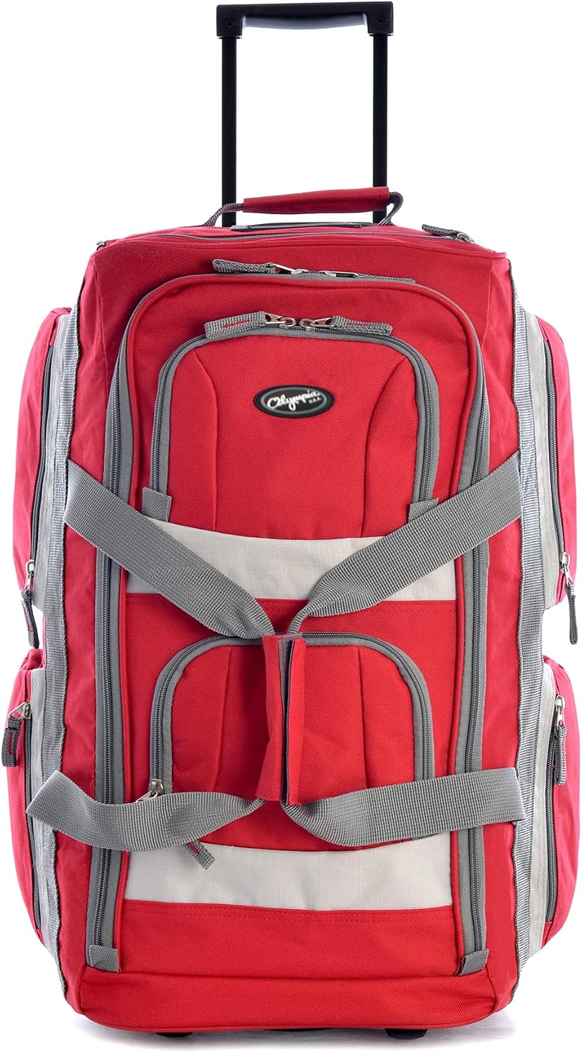 Olympia U.S.A. 33 inch Jumbo Size 8 Pockets Wheeled Rolling Duffel Bag Water Resistant Luggage Lightweight Travel Suitcase with Retractable Handle