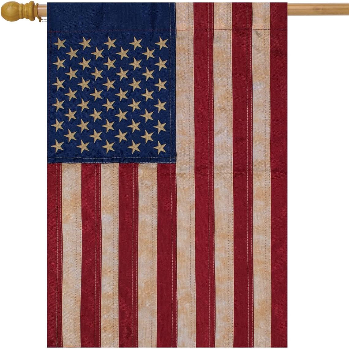 Tea Stained Applique & Embroidered American Flag House Flag USA 28" x 50"
