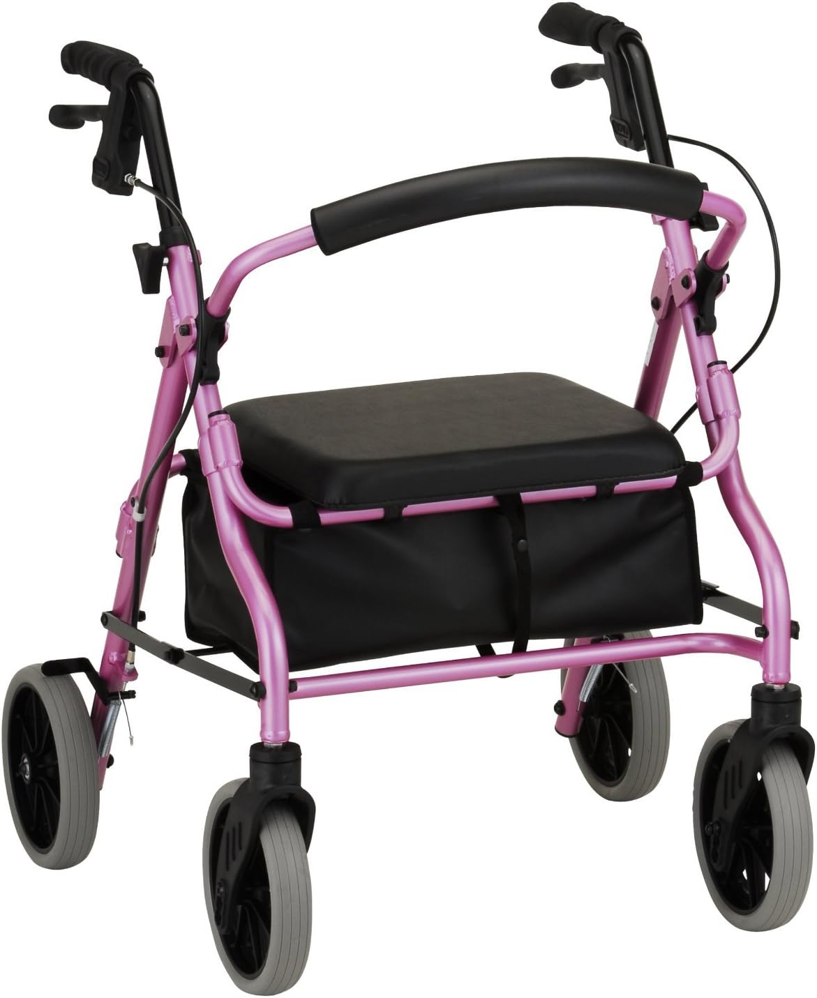 NOVA Zoom 22 Rollator Walker for Seniors, Rolling Walker with Locking Hand Brakes, Padded Seat & 8" Wheels, Lock N Load for Easy Transport & Storage, Adjustable Height 5'5"–6'1", Red