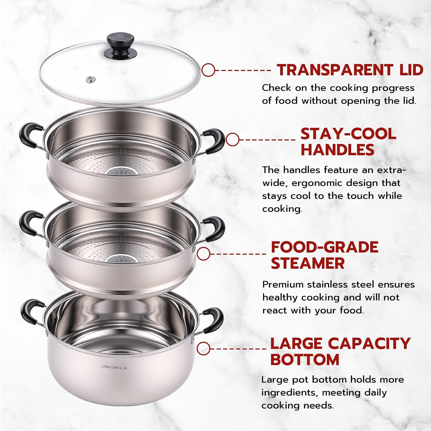3-Tier 24 Qt Stainless Steel Steamer Pot with Glass Lid – Multi-Layer Stackable Cookware for Tamales