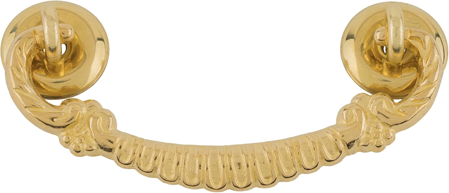 Ornate Heavy Solid Brass Drawer Bail Pull | Centers: 3" | Handle for Antique Cabinet Door, Dresser Drawer