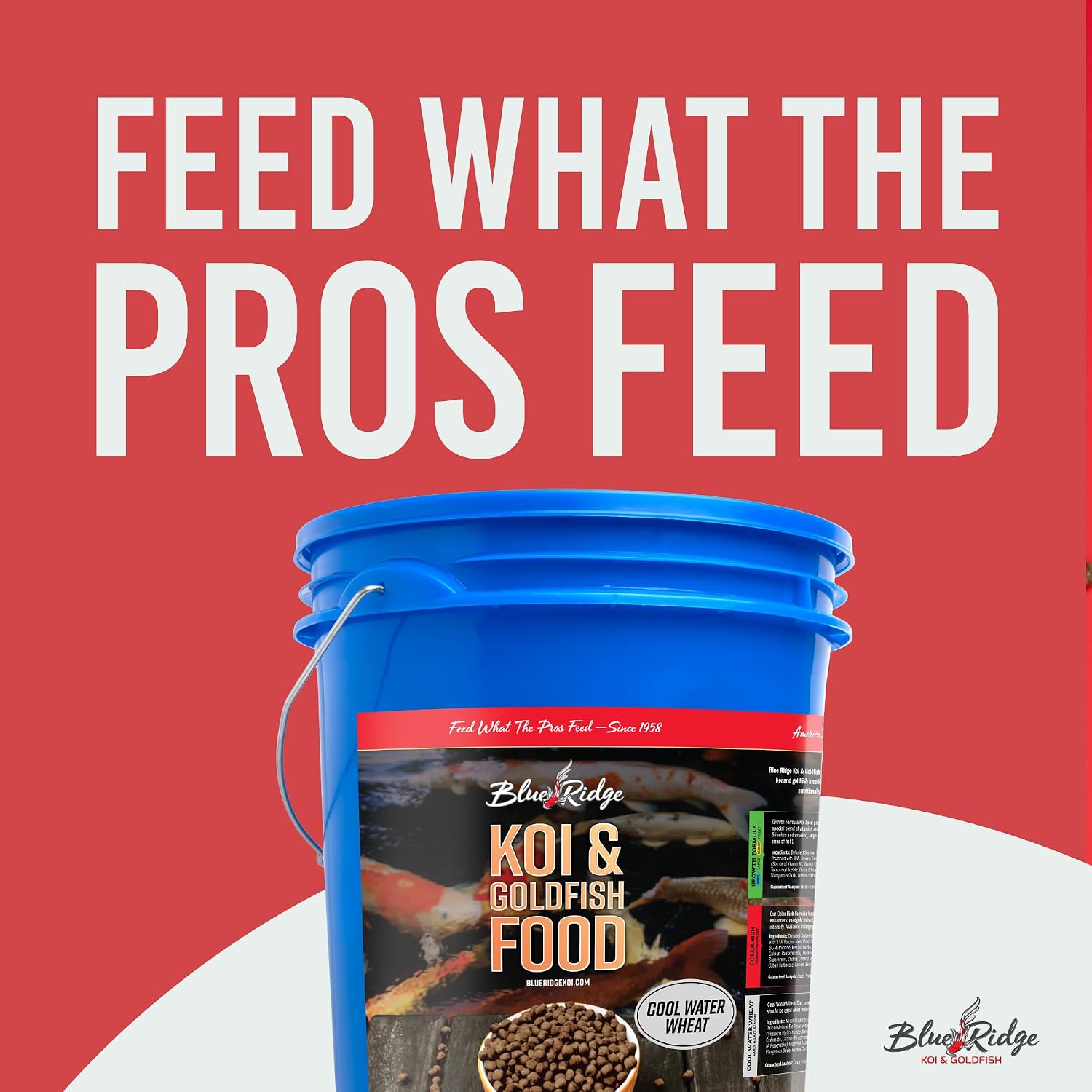 Blue Ridge Koi Fish Food 25lb - Cool Water Wheat 3/16", Fall and Winter Floating Pond Pellets, Ponds Fish Food