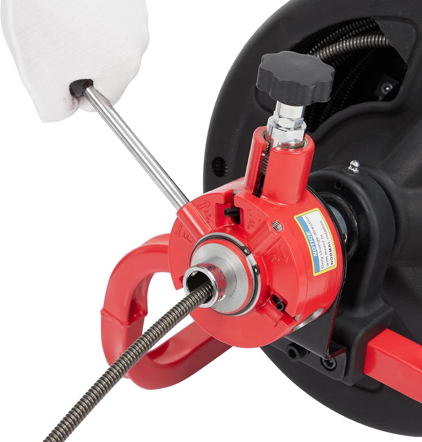 Drain Cleaner Machine - 100Ft x 3/8 Inch, Auto-feed Electric Drain Auger for Plumbing with 6 Cutters, Glove