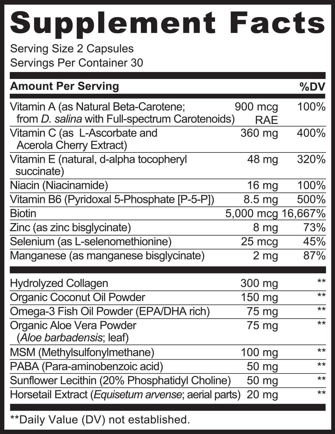 NATURELO Hair, Skin and Nails Vitamins - Biotin, Collagen - 60 Capsules | 5000 mcg, natural vitamin E, healthy skin