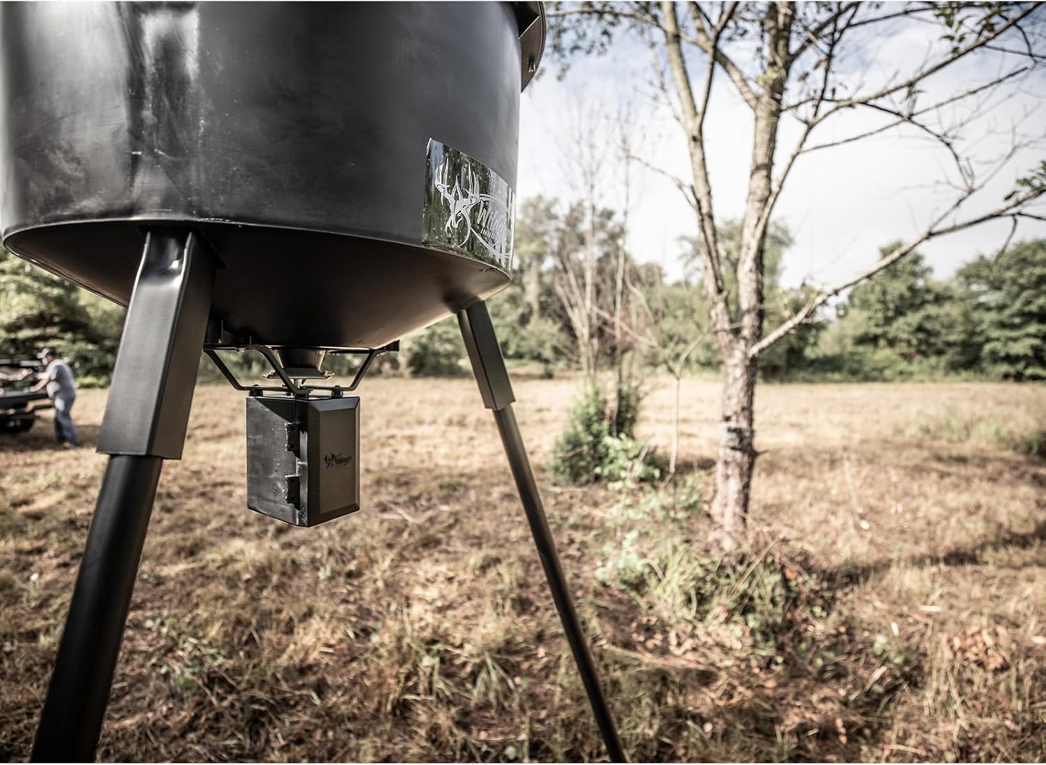 Wildgame Innovations Quick-Set 270 lb Game Feeder | Durable tripod Corn/Pellet hunting feeder, digital timer, 1-4 available feed times & 30-feet radius