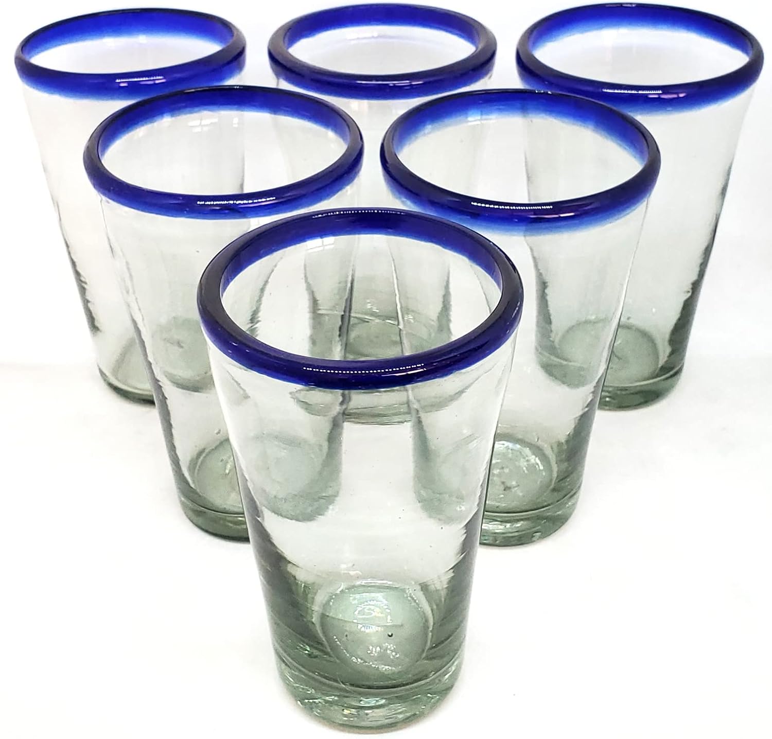 Cobalt Blue Rim 16 oz Pint Glasses (set of 6), Recycled Glass, Lead-free, Toxin-Free (16oz Pint)