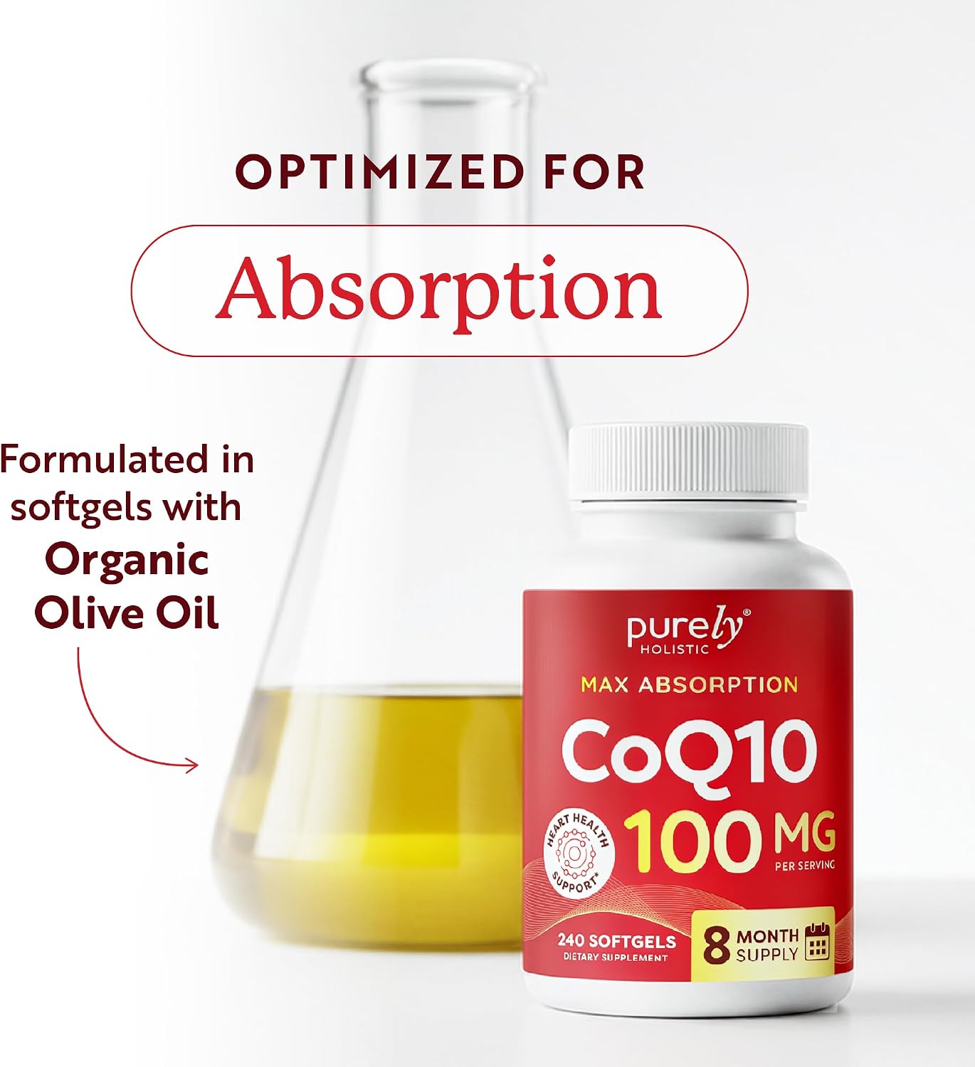 CoQ10 100mg Softgels, Heart Health Support, 8 Month Supply, High Absorption | Coenzyme Q10 for Energy Levels & Vitality Support, Co Q 10 Supplement