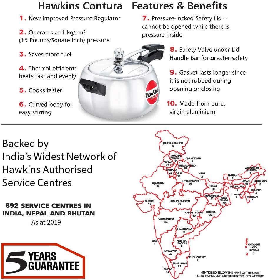 Hawkins 3.5 Litre Contura Pressure Cooker, Handi Inner Lid Cooker, Silver (HC35)