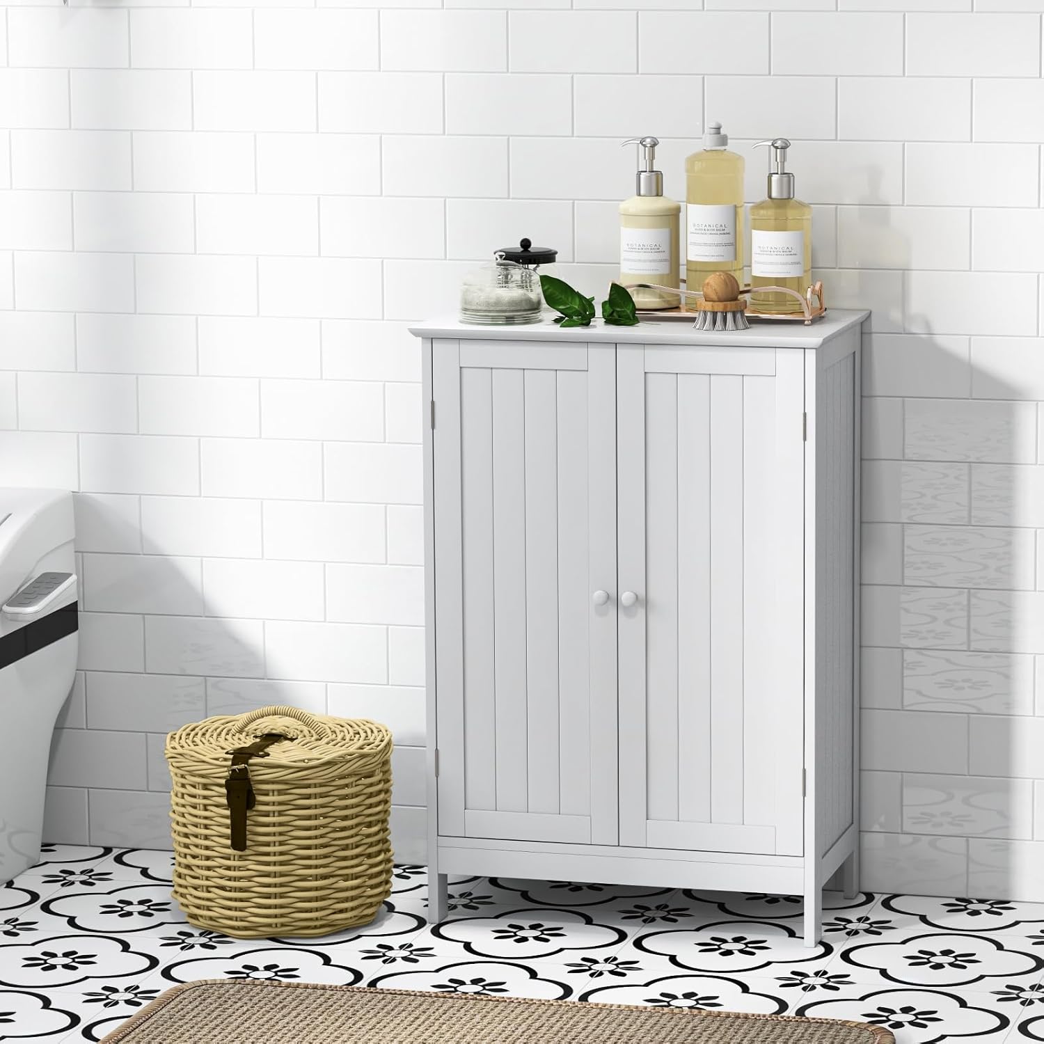 GLACER Bathroom Floor Cabinet, Wooden Storage Cabinet (White)