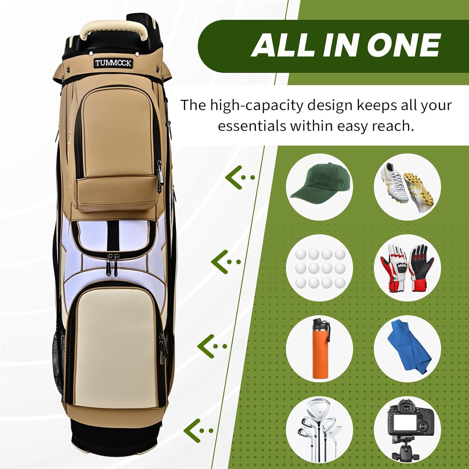 Golf Cart Bag, 14-Way Top Divider with Multiple Storage Pockets, Lightweight & Durable Golf Bag for Men, Cart-Friendly Design