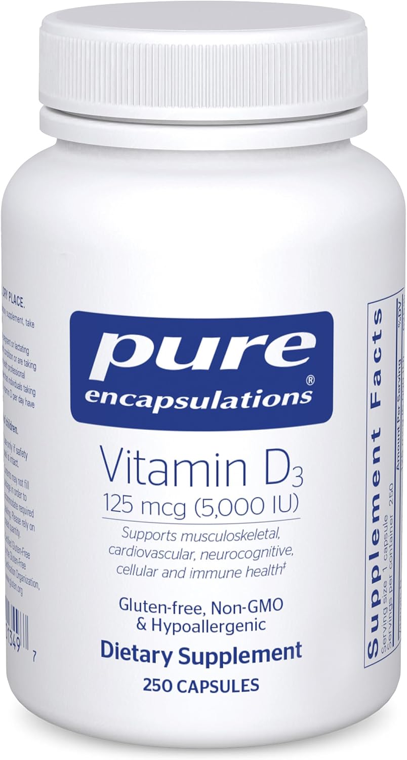 Pure Encapsulations Vitamin D3 125 mcg (5,000 IU) - Supplement to Support Bone, Joint, Breast, Heart, Colon, and Immune Health* - with Vitamin D - 120 Capsules | Supplement to Support Bone, Joint, Breast, Heart, Colon, and Immune Health*, with Vitamin D