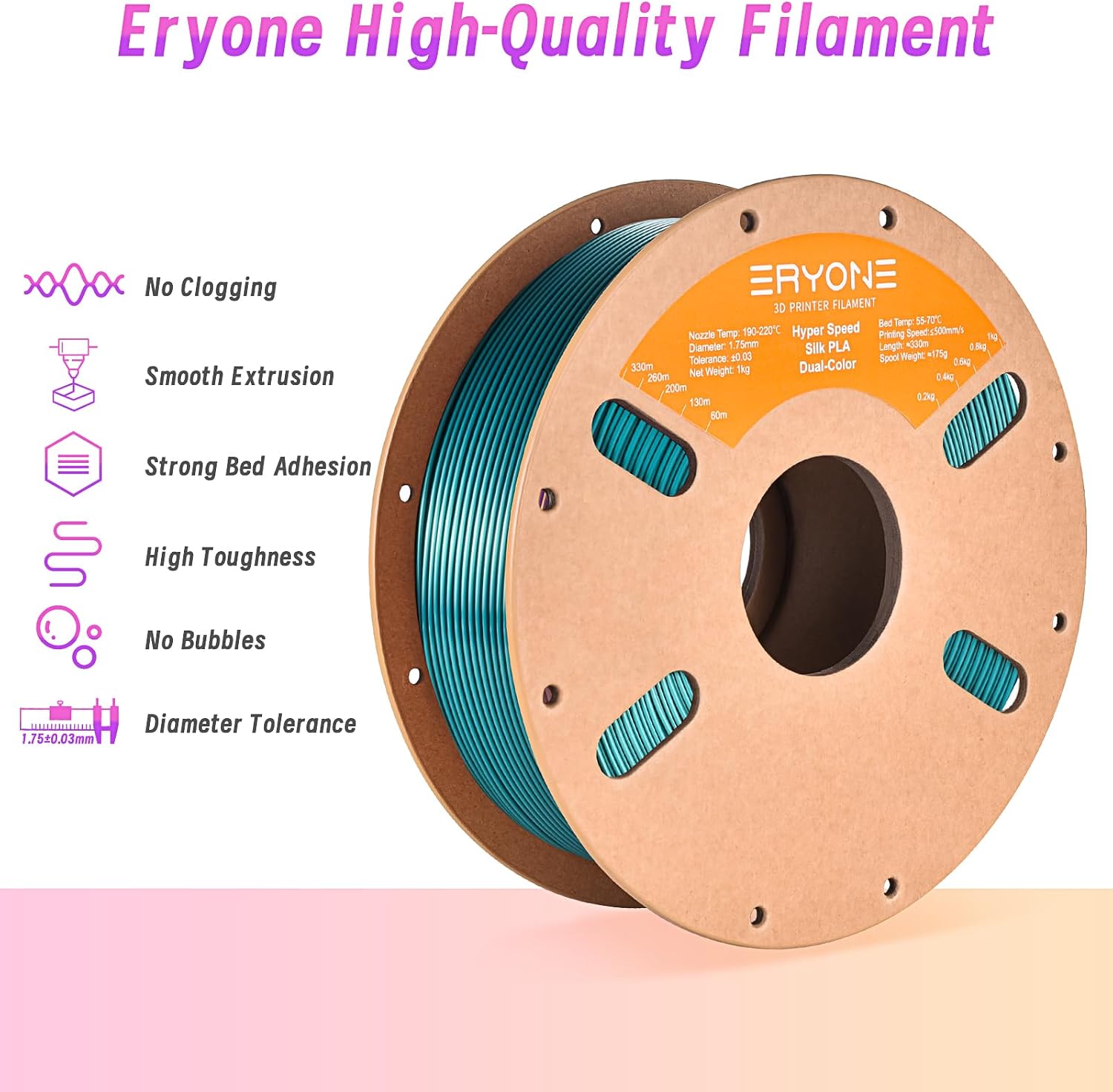ERYONE Silk Filament PLA+ 1.75mm Upgraded Shiny 3D Printer Filament, Gloss Finish, Fit Most FDM Printer Stable Printing,1kg (2.2LBS)/Spool, Silver