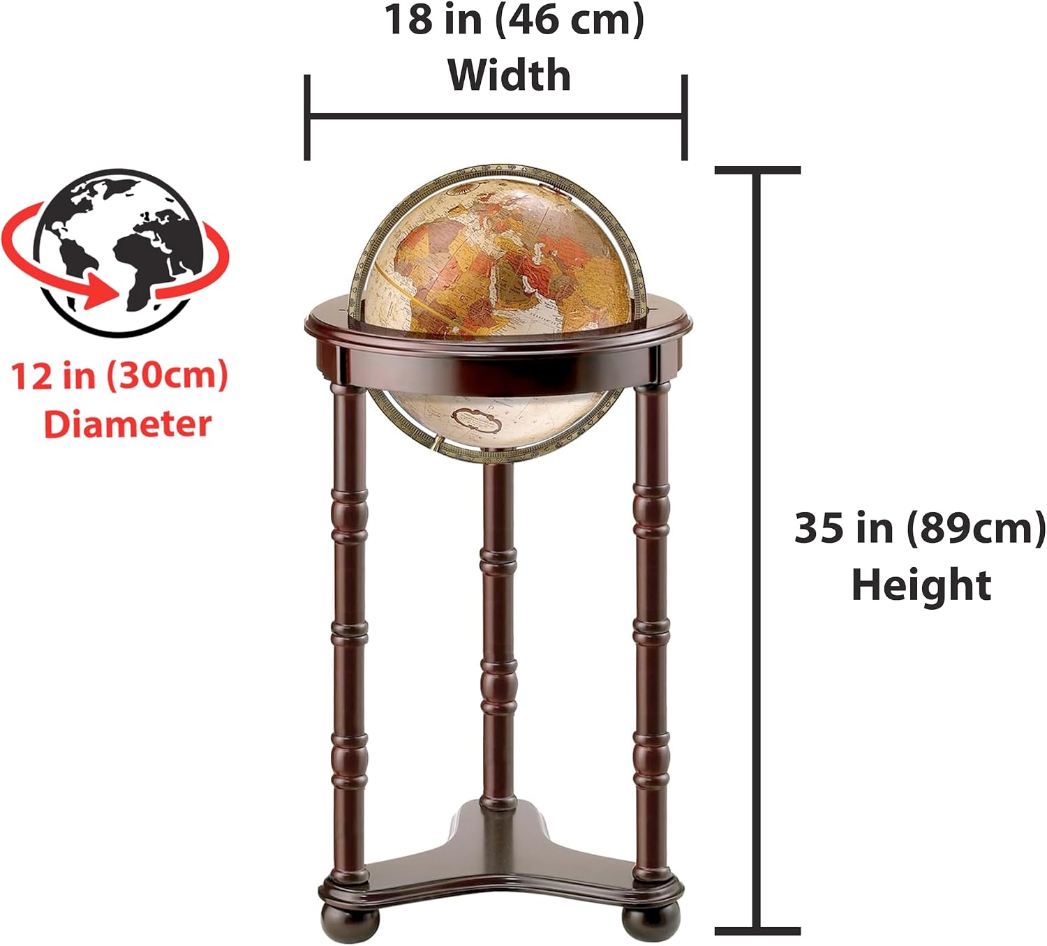 Replogle Lancaster—Bronze Metallic, Dark Cherry Wood Finish, Floor Model Globe