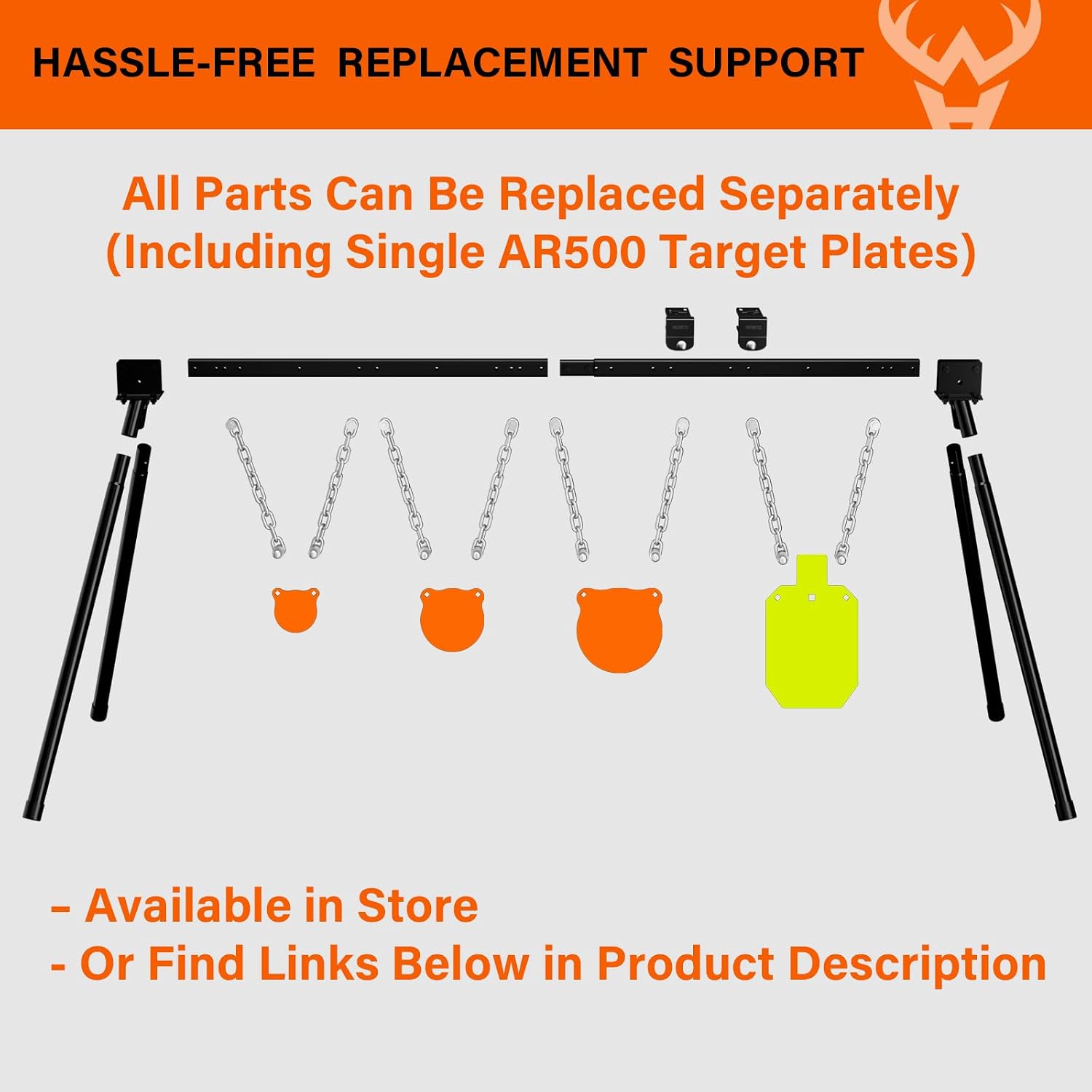 Highwild Expandable AR500 Steel Targets System 3/8" Thick Complete Shooting Targets with Stand, 4", 6", 8" Gongs + 7" x 12" Torso with 1 Stand