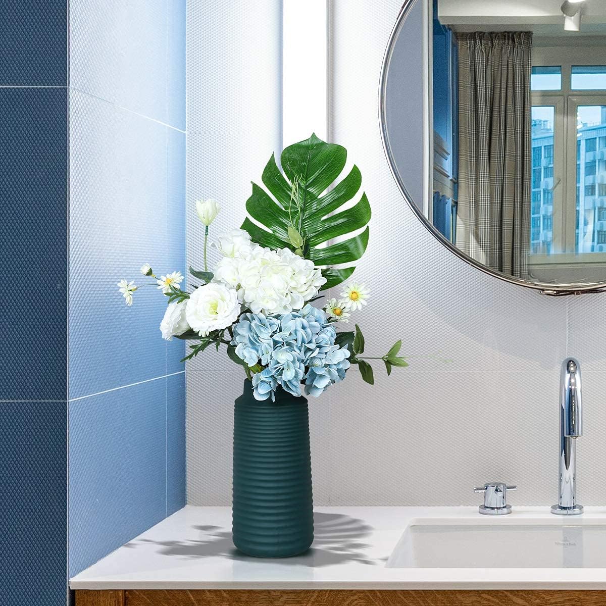 Kisflower 6pcs White Hydrangea Artificial Flowers - Faux Hydrangea Flowers, Fake Silk Flowers for Table Centerpiece