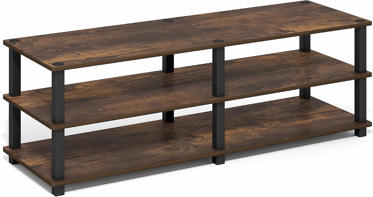 Furinno Turn-S-Tube No Tools 3-Tier Entertainment TV Stands, Dark Cherry and Black