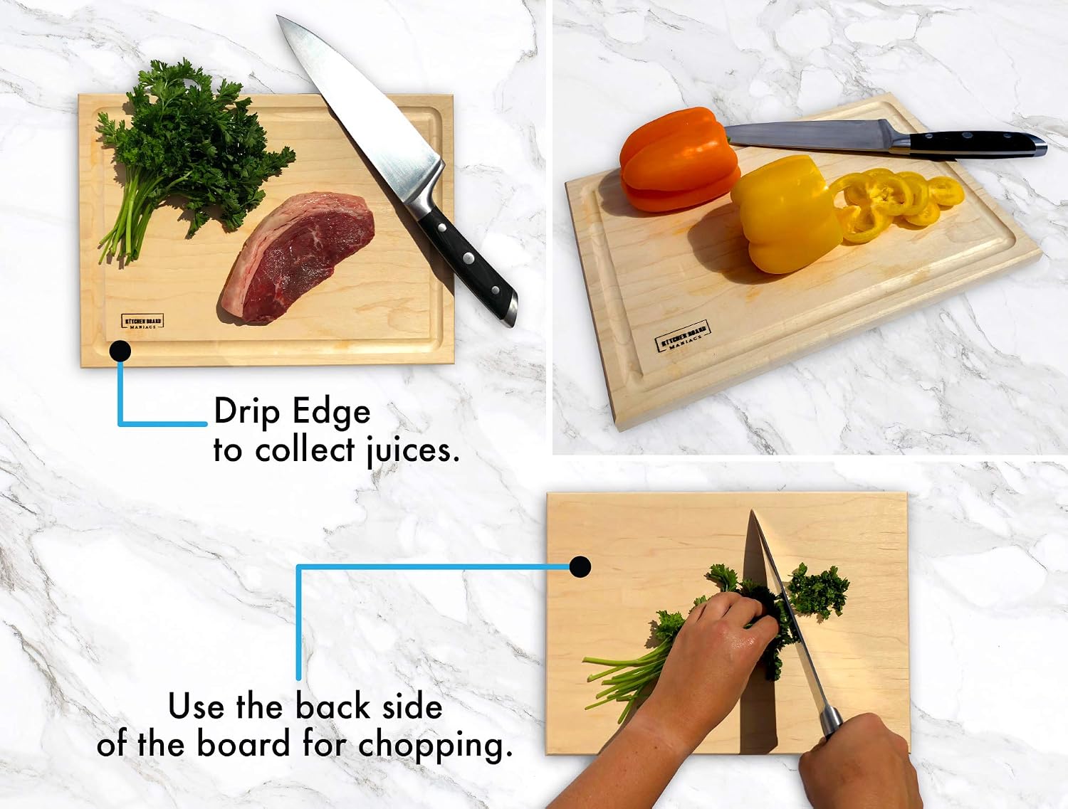 Premium Maple Wood Cutting Board - 12x8 Inches, Reversible Chopping Board for Kitchen, Cheese, and Charcuterie, Durable and Knife-Friendly
