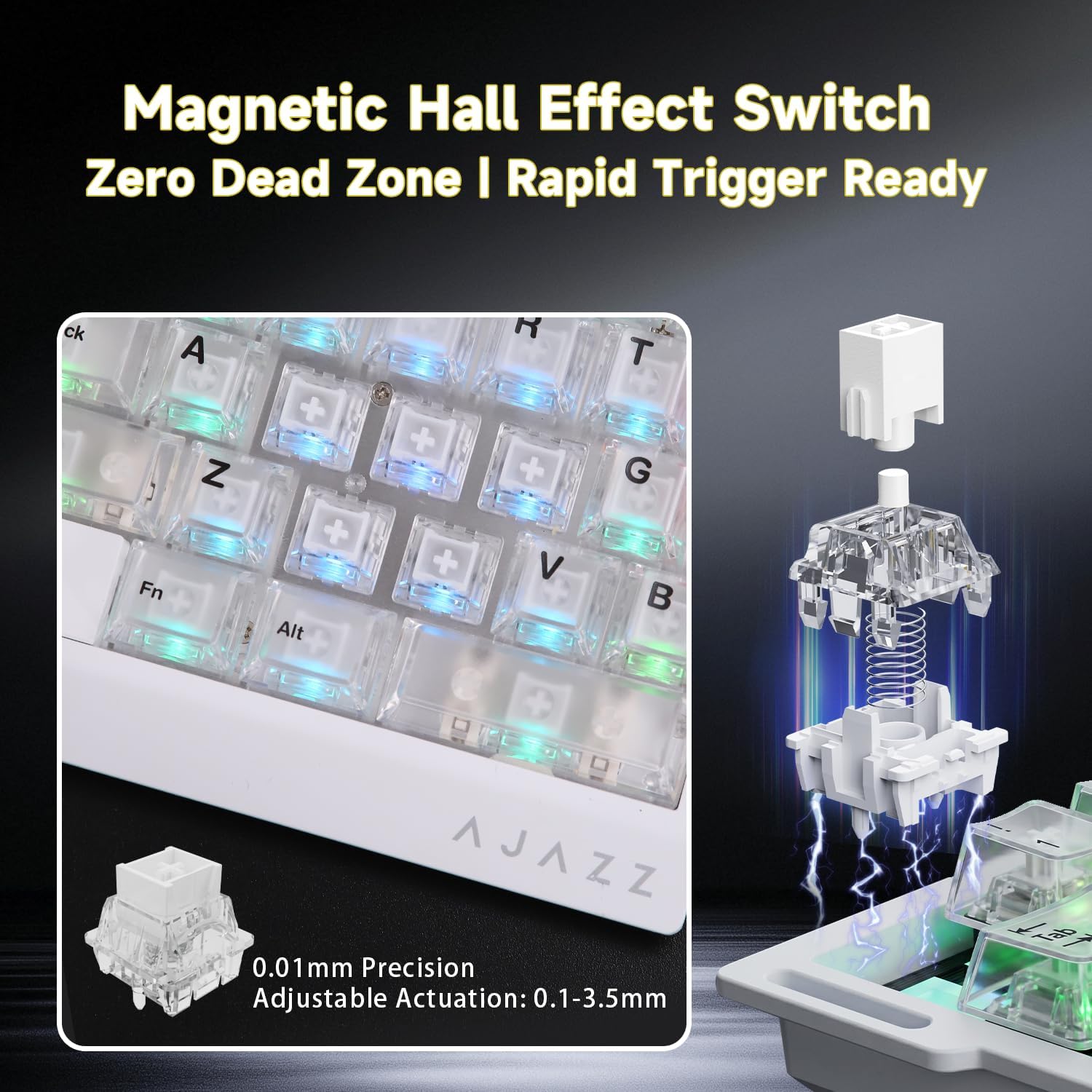 AJAZZ AK029 Wired One-Handed Hall Effect Mechanical Gaming Keypad, 29 Keys | Magnetic Switch, Rapid Trigger, 8KHz Polling, SOCD/DKS, RGB Backlit, Web Driver Customizable, Portable, Black Gray