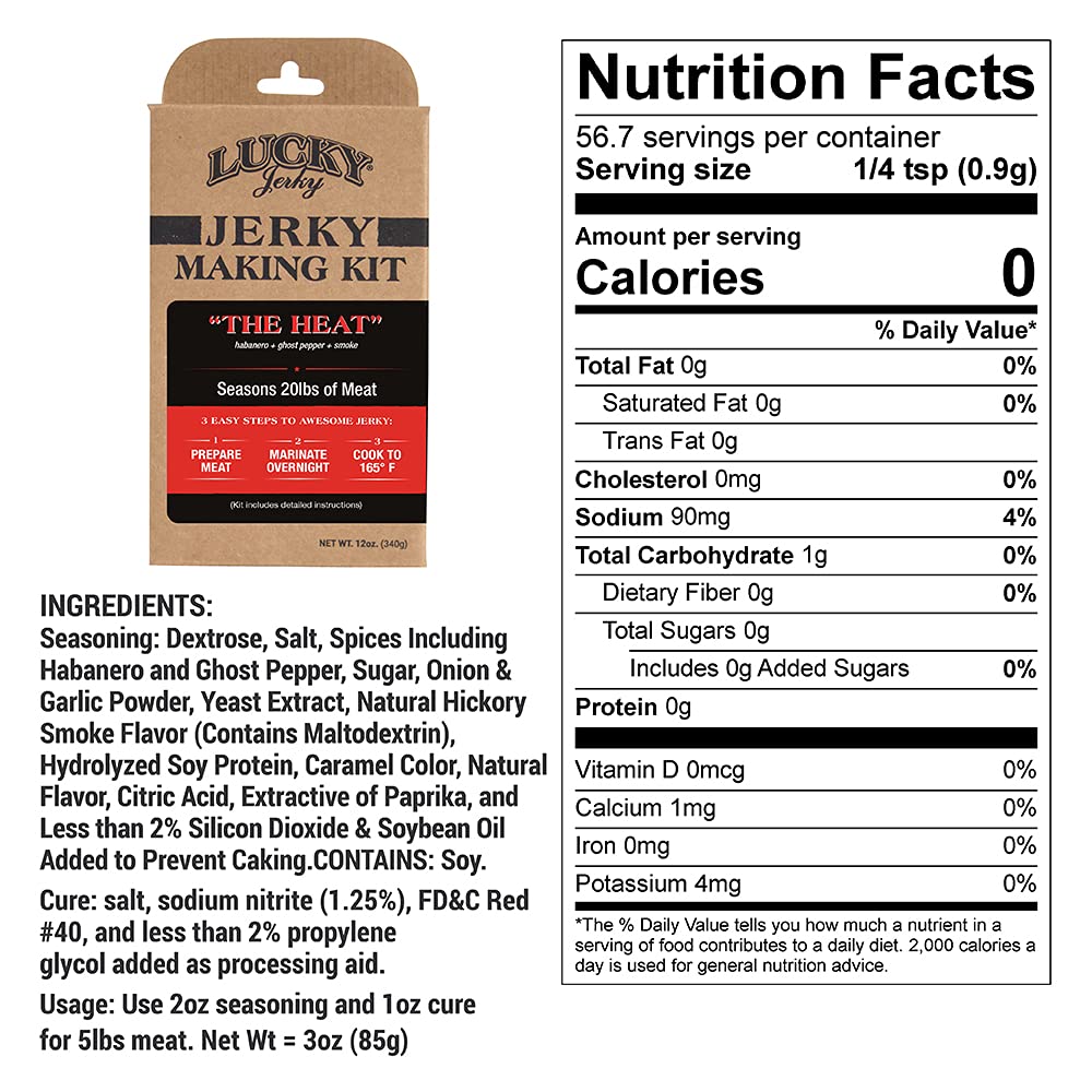 Lucky Jerky Ultimate Savory DIY Beef Jerky Seasoning and Cure Kit, 12 Oz | Make Your Own with Original, BBQ, Teriyaki, and Sweet & Spicy, Seasons 5 lbs per Flavor, 20 lbs Total