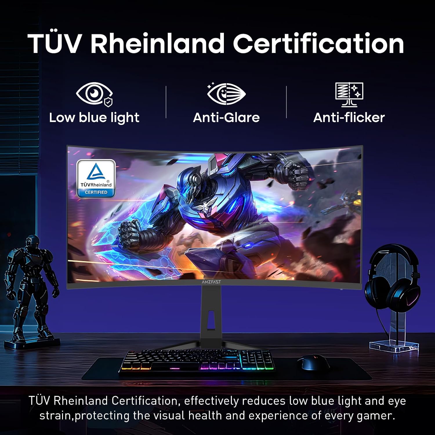 Amzfast 34 Inch Curved Monitor 240Hz UWQHD (3440x1440) Gaming Monitor, 1ms G-SYNC Compatible, 1500R, PIP/PBP, HDR400, 96% DCI-P3, Tilt/Swivel/Height Adjustable, TÜV Rheinland, HDMI 2.1, AMZG34C8 Pro