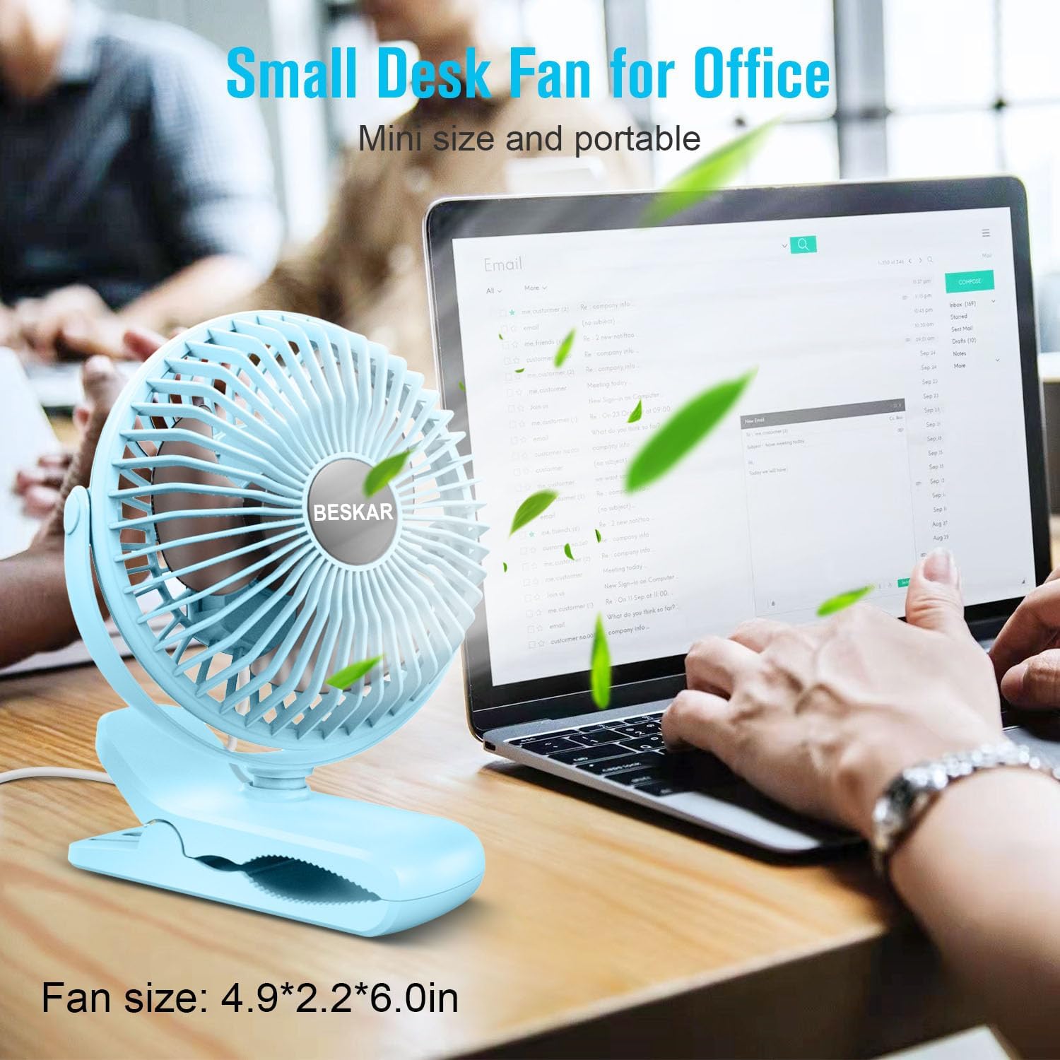 BESKAR USB Clip on Fan, Portable Small Desk Fan with Cord Powered