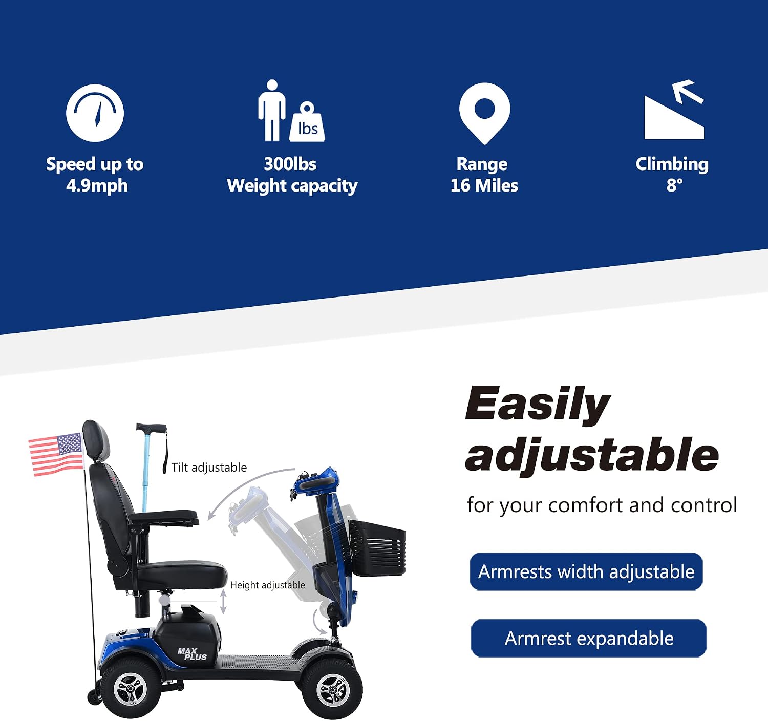 Metro Mobility 4 Wheel Powered Mobility Scooter for Seniors - 300 lbs Capacity Electric Mobility Scooter for Adults - Long Range Power Extended
