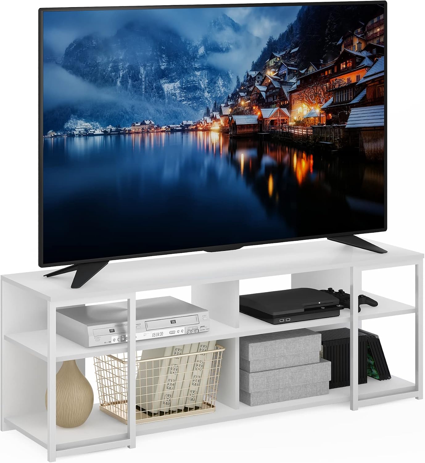 Furinno Fowler Multipurpose TV Stand Bookshelves, French Oak Grey