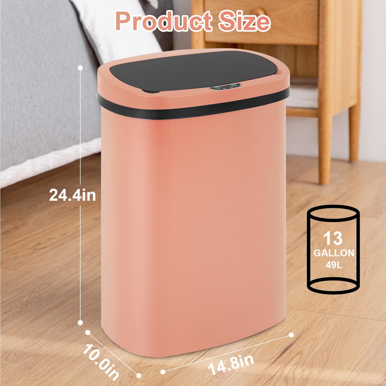 FDW | 13 Gallon Stainless Steel Trash Can with Lid | Silver