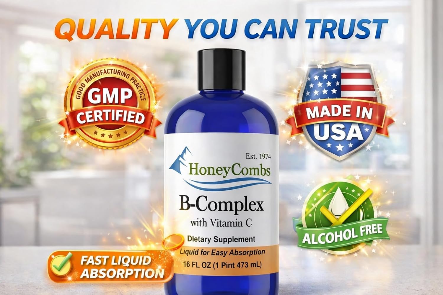Liquid Vitamin B Complex Drops with B12 B6 B1 B2 B3 B5 B7 B9 + Vitamin C | Liquid B-Complex with Vitamin C supports daily energy metabolism and