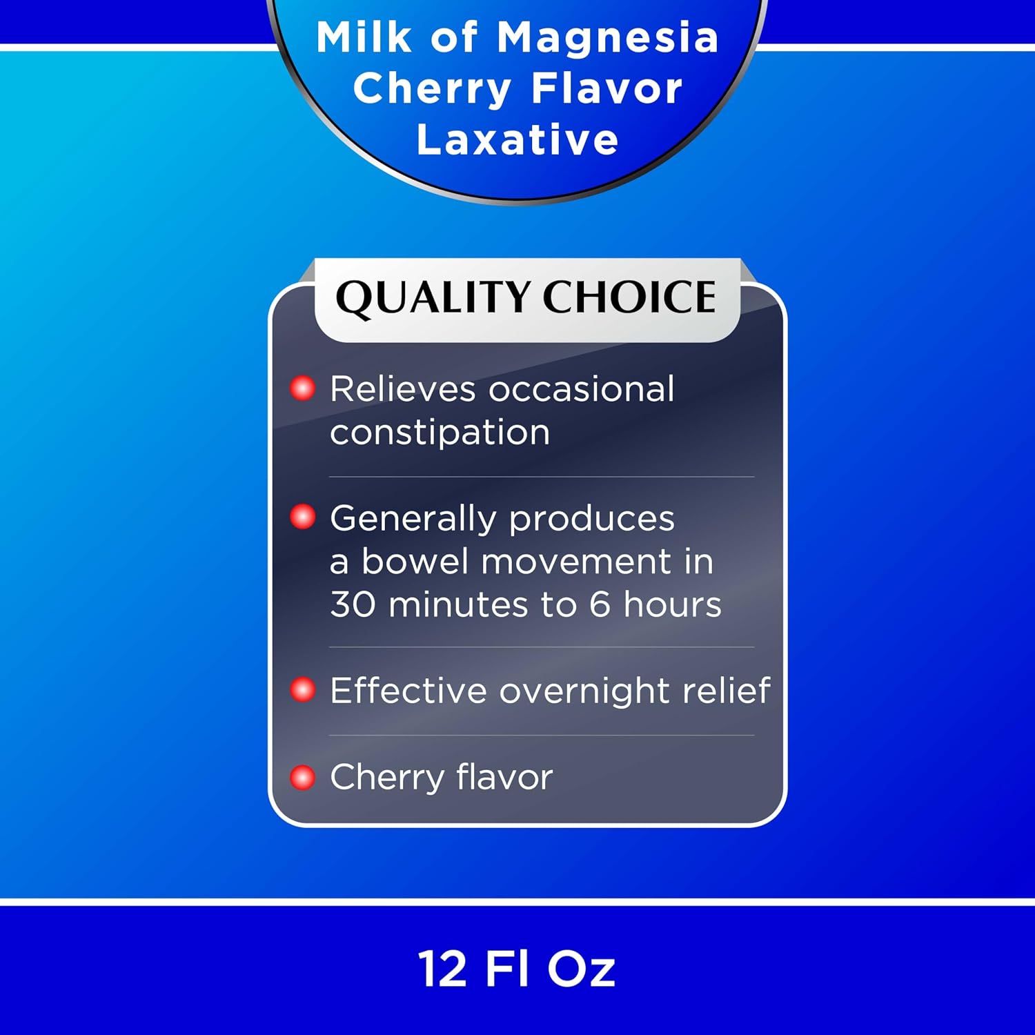 Quality Choice Milk of Magnesia Cherry Flavor 12 Fl Oz (335ml), Plastic Bottle (Pack of 6)