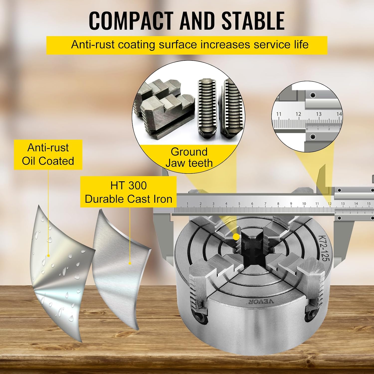 Vevor K72-125 Lathe Chuck 5 Inch 4-Jaw, Lathe Chuck Independent Reversible Jaw, Metal Lathe Chuck Turning Machine Accessories
