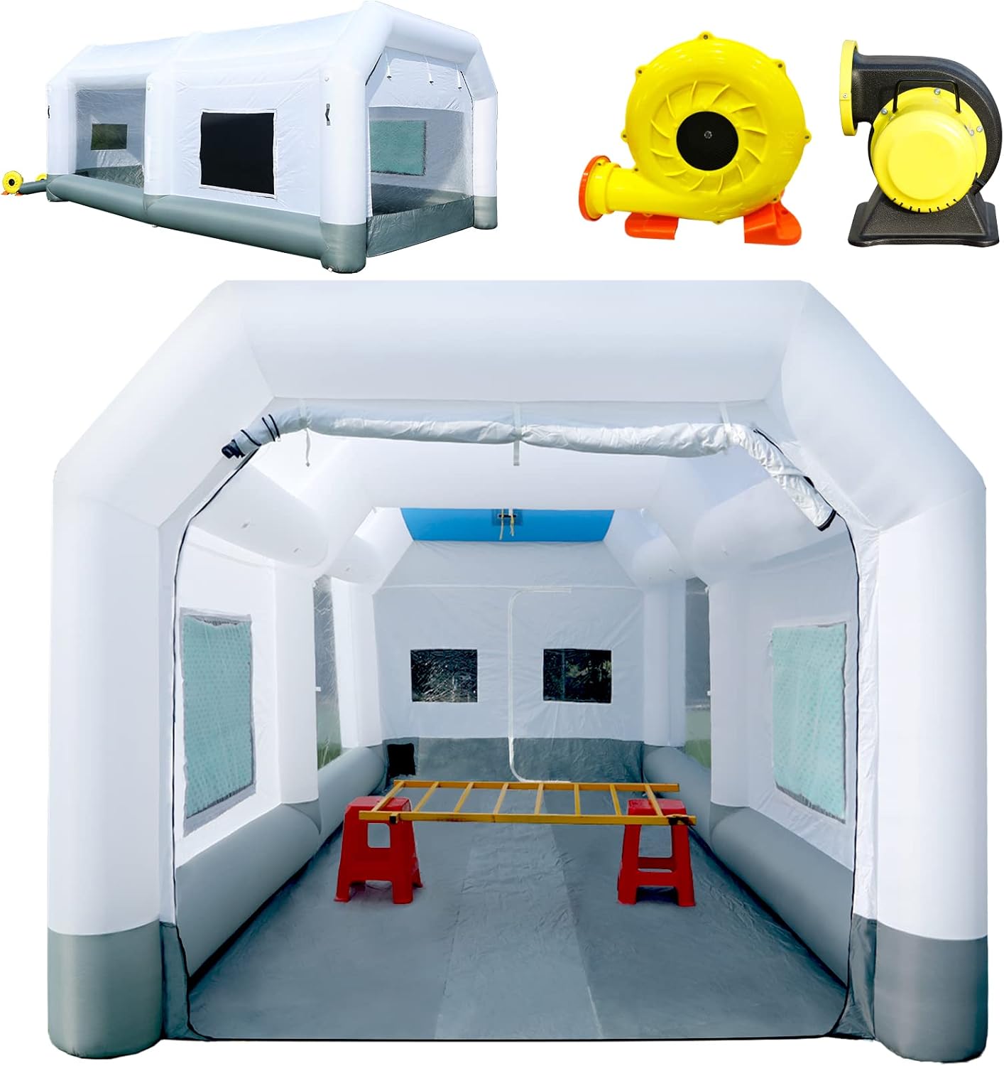 GORILLASPRO Inflatable Paint Booth 26x15x10Ft, Inflatable Spray Booth with (750W + 950W) Blowers, Upgrade Air Filter System Environment Friendly