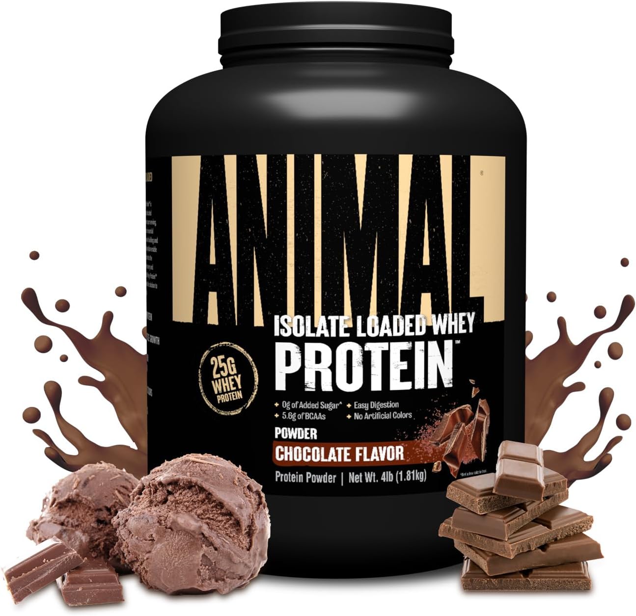 Animal Whey Isolate Protein Powder - Loaded for Pre & Post Workout Muscle Builder and Recovery with Digestive Enzymes for Men & Women - 25g Protein, Great Taste, Low Sugar - Chocolate 2 lbs