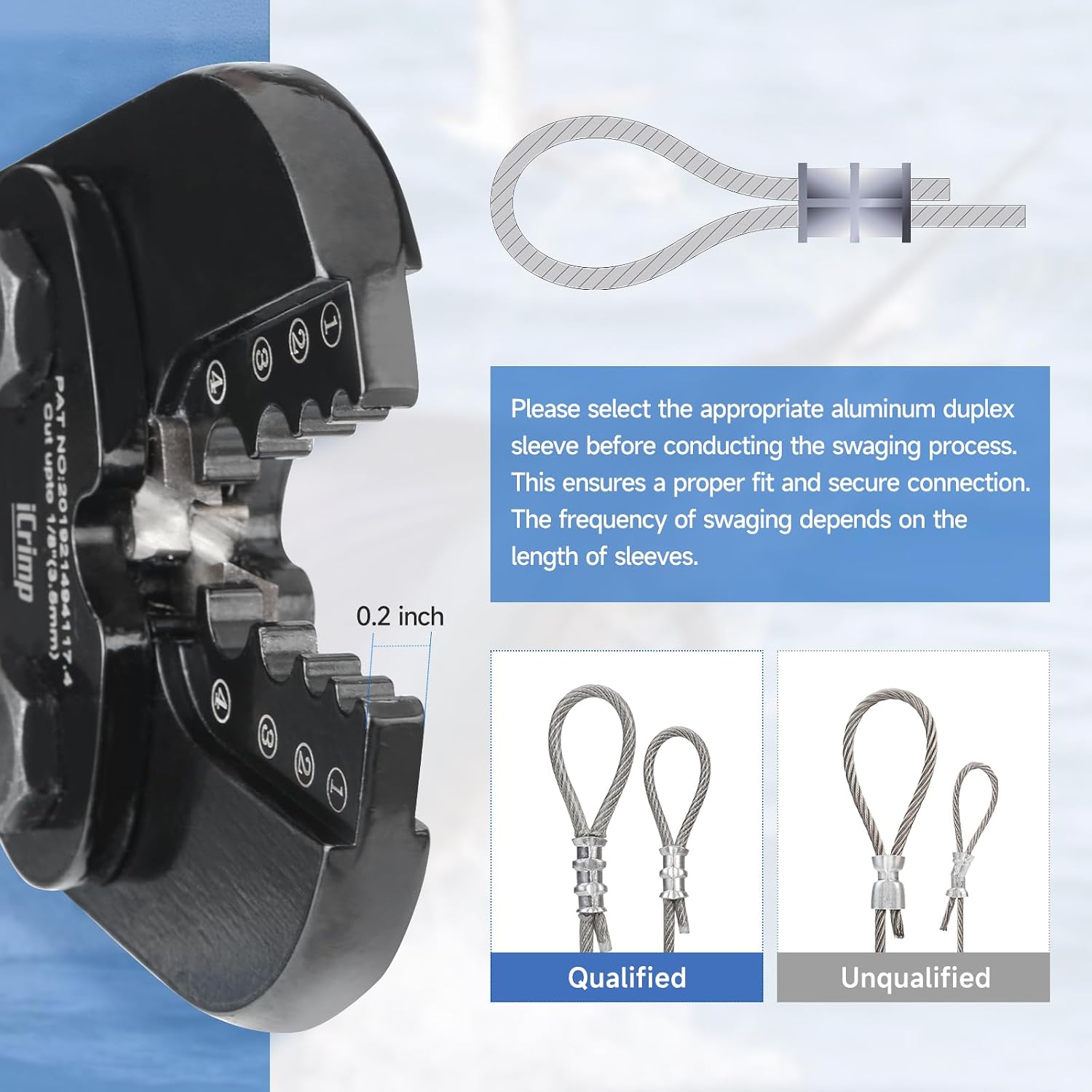 iCrimp IWS-1608M4 Wire Rope Crimper 3/64" to 1/8" 4 Dies | High carbon steel swaging tool for aluminum oval, double-barrel & annealed copper sleeves; ideal for railing, cable & fishing
