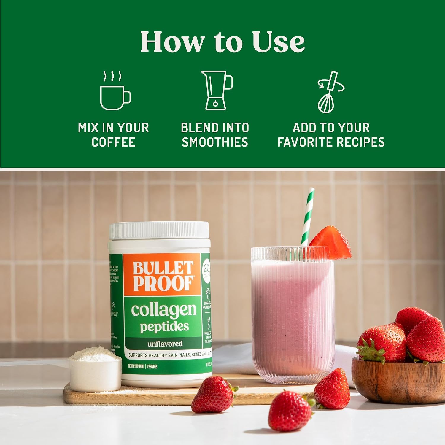 Bulletproof Unflavored Collagen Peptides Protein Powder, 17.6 oz | 20g Grass-Fed Pasture-Raised Collagen Protein and Amino Acids for Skin, Bones and Joints