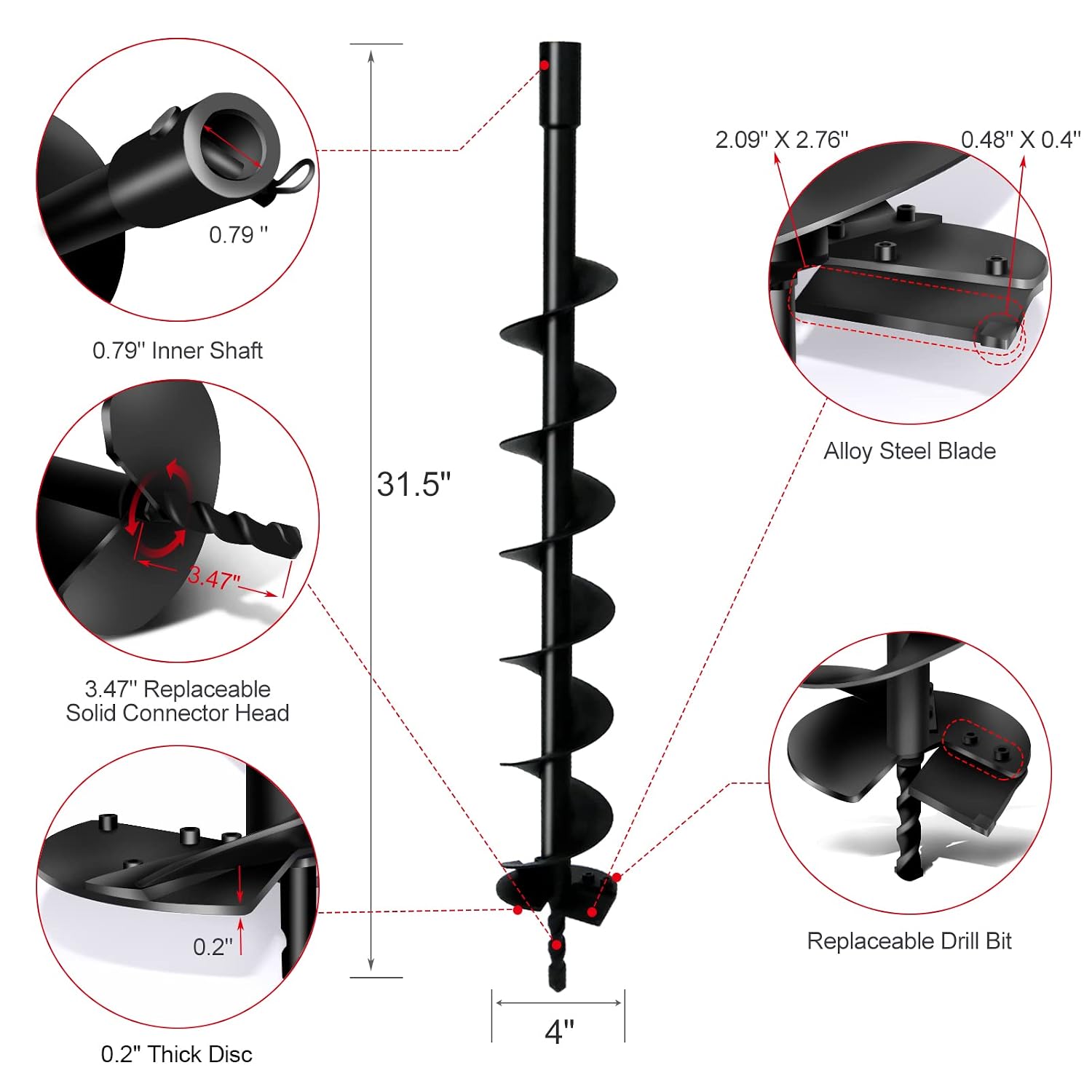 LONGRUN Auger Drill Bit for Planting-1.7"x15" Planting Auger, Garden Spiral Hole Drill Bulb Planter Tool for Planting, Bedding Plants, Flowers
