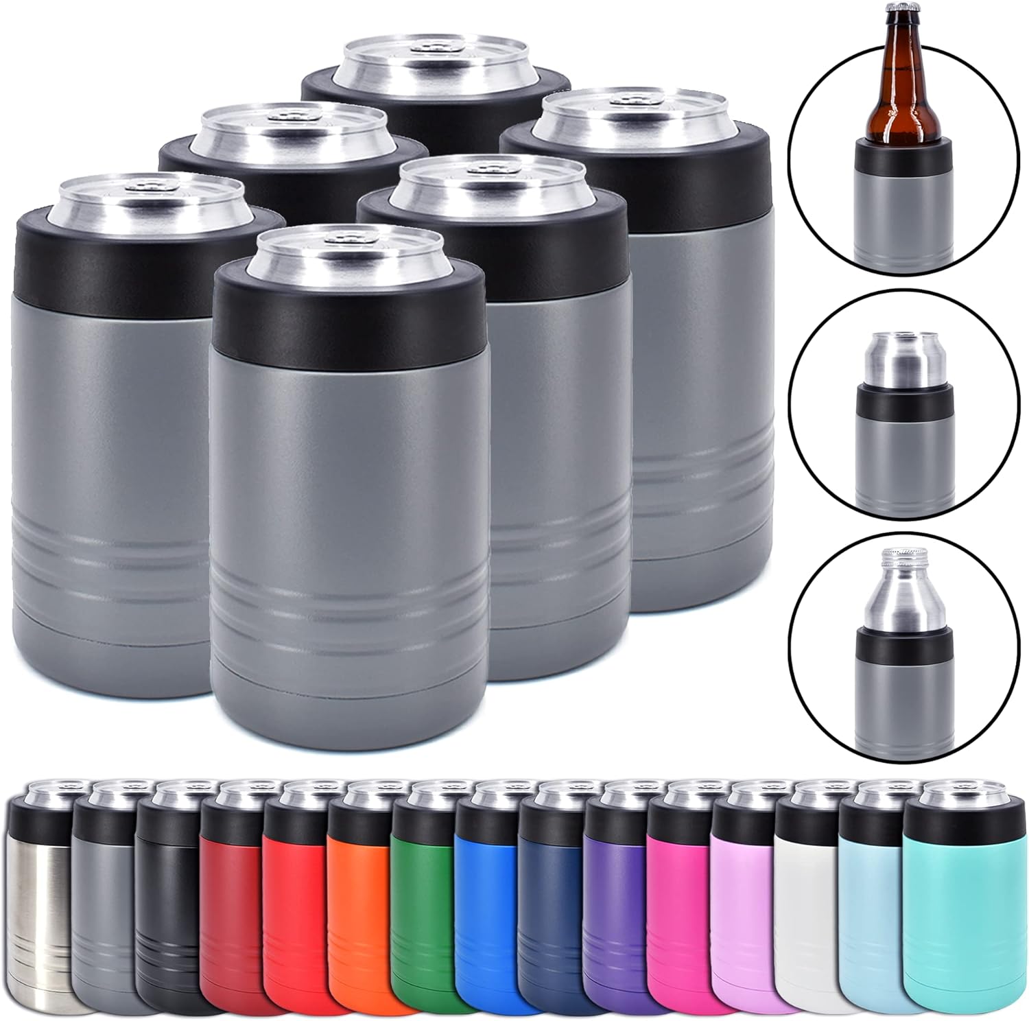 Clear Water Home Goods 12 oz 4-in-1 Stainless Steel Can Cooler (6-Pack)