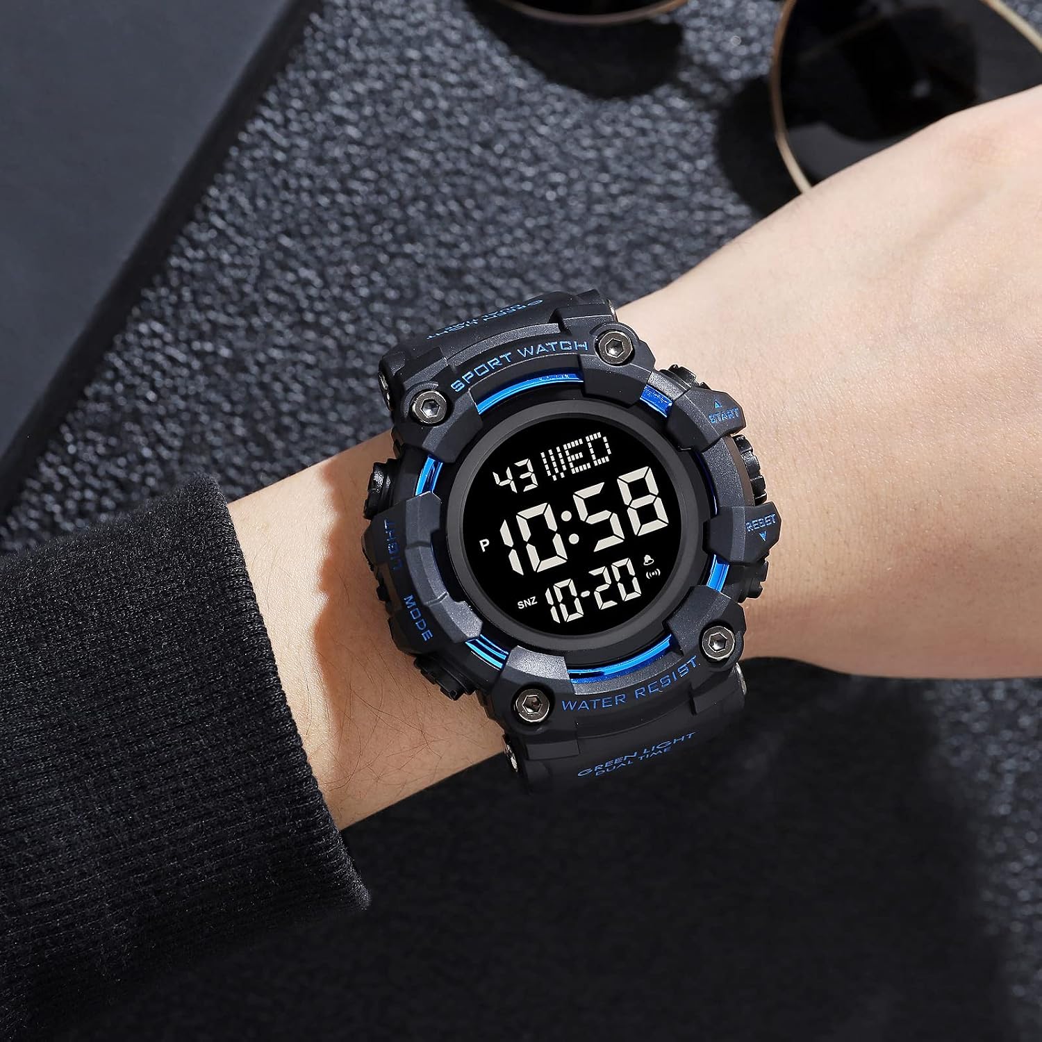 FANMIS Men's Digital 50M Waterproof Electronic Sport Watch Rubber Band Army Military 24H Time LED Light 164FT Water Resistant Calendar Date Day Watches