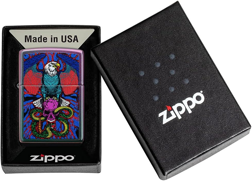 Zippo Eagles Dare Pocket Lighter - Refillable Flip-Top Windproof Lighters - Fierce Soaring Eagle Patriotic Design Pocket Lighters - Luxury Metal Lighter Made in USA
