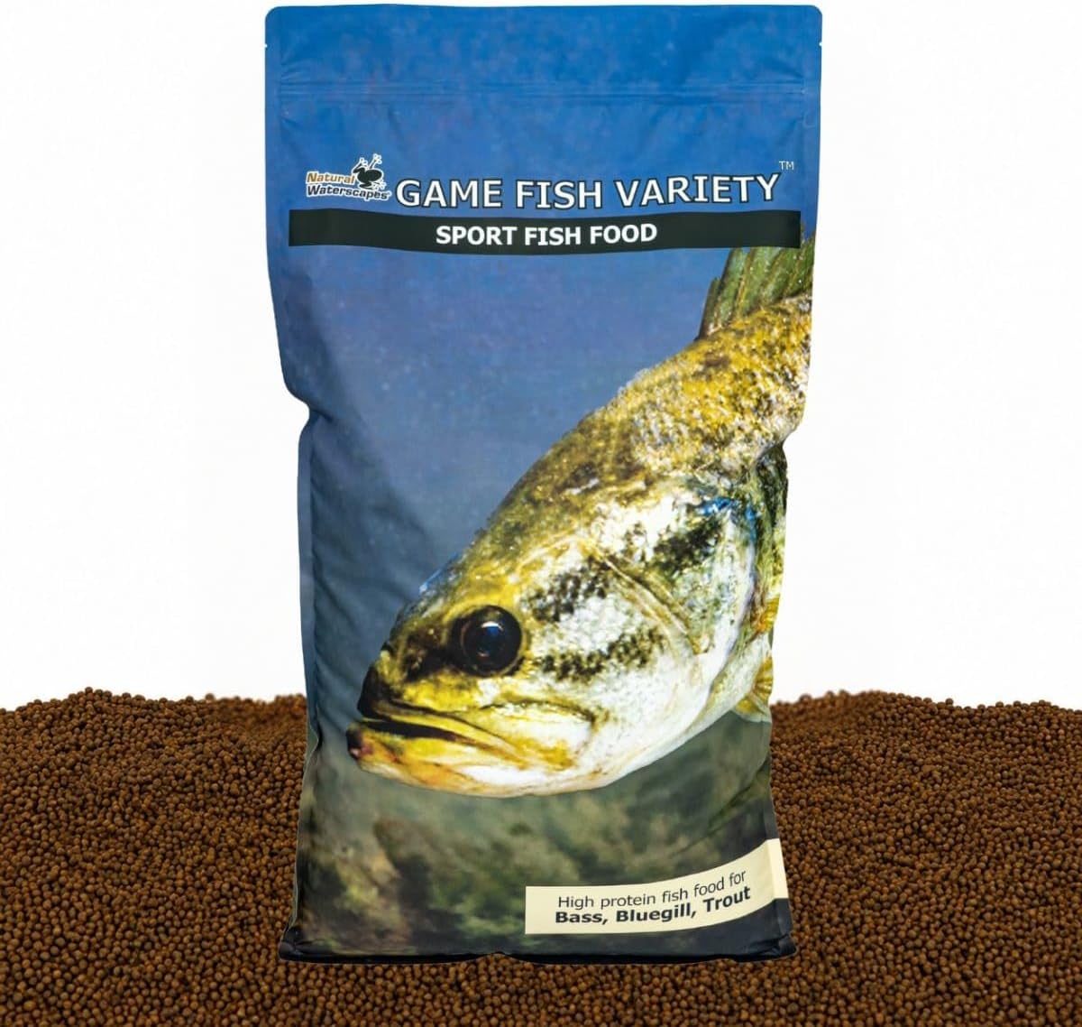Natural Waterscapes Game Fish Food Variety | Pond and Lake Fish Food Pellets | 22 lb Bag | Feed to Bass, Bluegill, Trout, Catfish