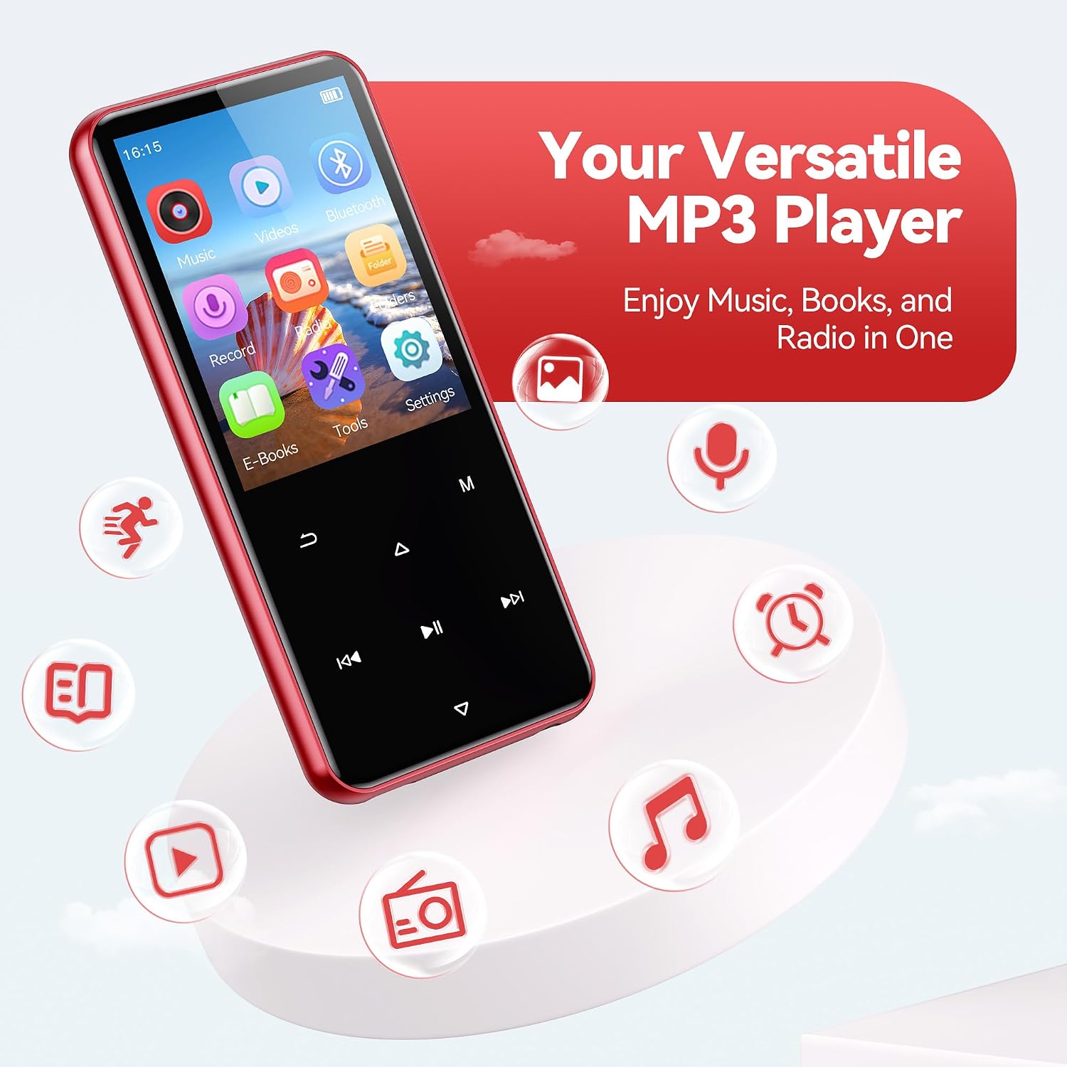 AGPTEK 64GB MP3 Player with Bluetooth, M3 2.4'' Player with Speaker | with FM Radio, Touch Buttons, Supports Up to 128GB(Purple)