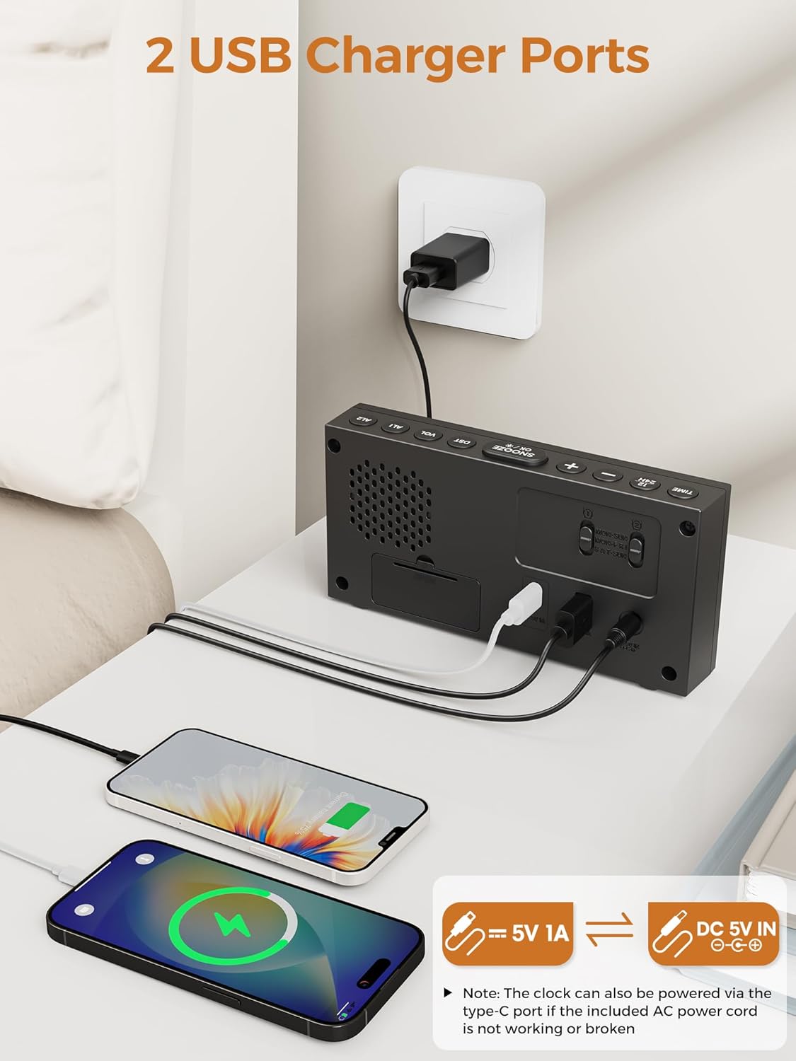 Digital Alarm Clocks for Bedrooms, Dual Alarms, 7.5-Inch Large Display