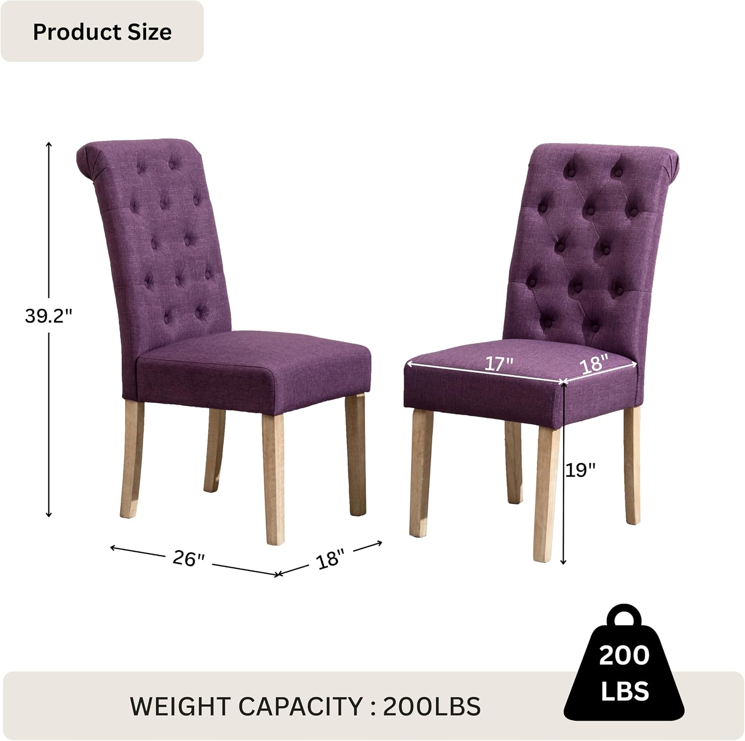 Roundhill Furniture Habit Solid Wood Tufted Parsons Dining Chair (Set of 2), Tan