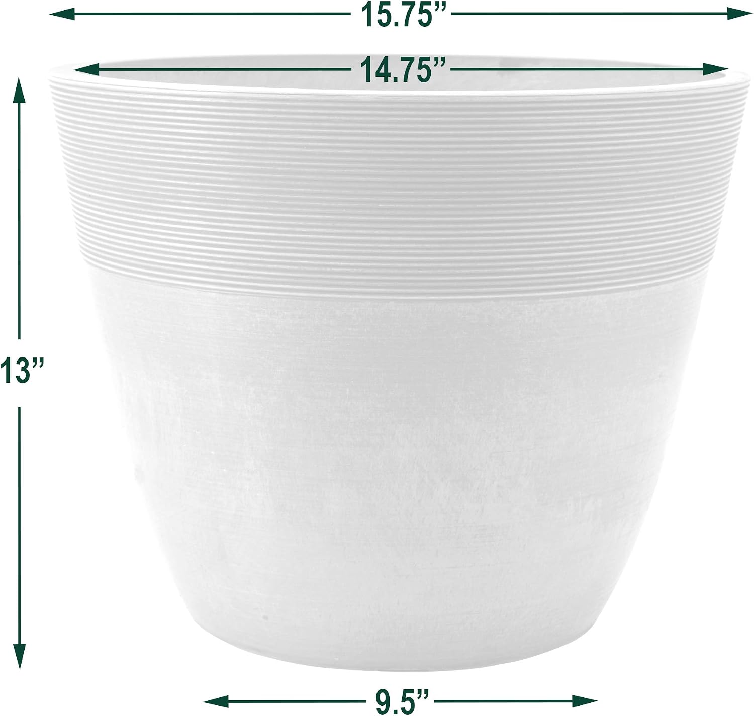 PSW Pot Collection 12-inch Plastic/Stone/Wood Composite Large Ribbed Planter – No Drainage Hole (Drillable), Indoor/Outer Garden Pot for Foliage