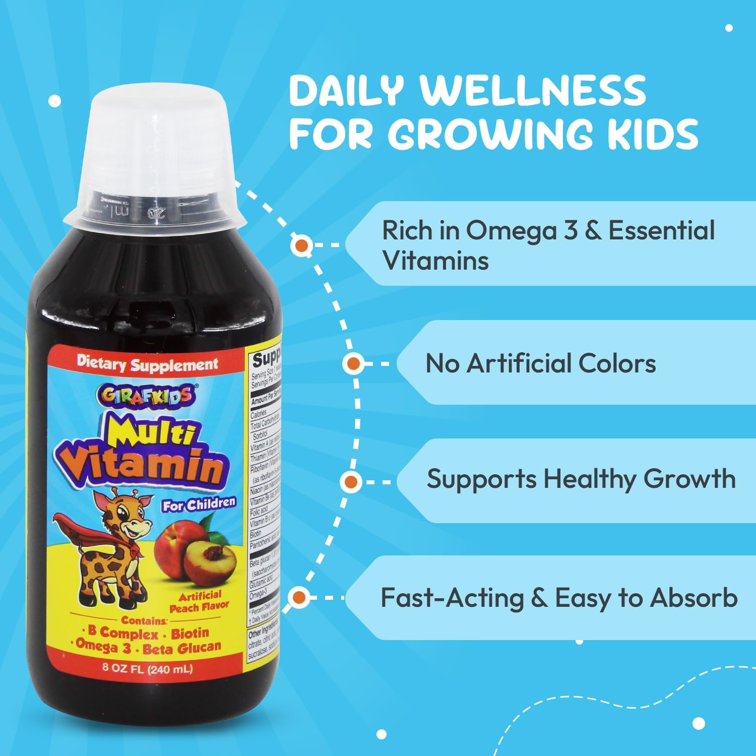 GirafKids Liquid Multivitamin for Kids with B Complex, 8 Fl Oz, Ages 4+
