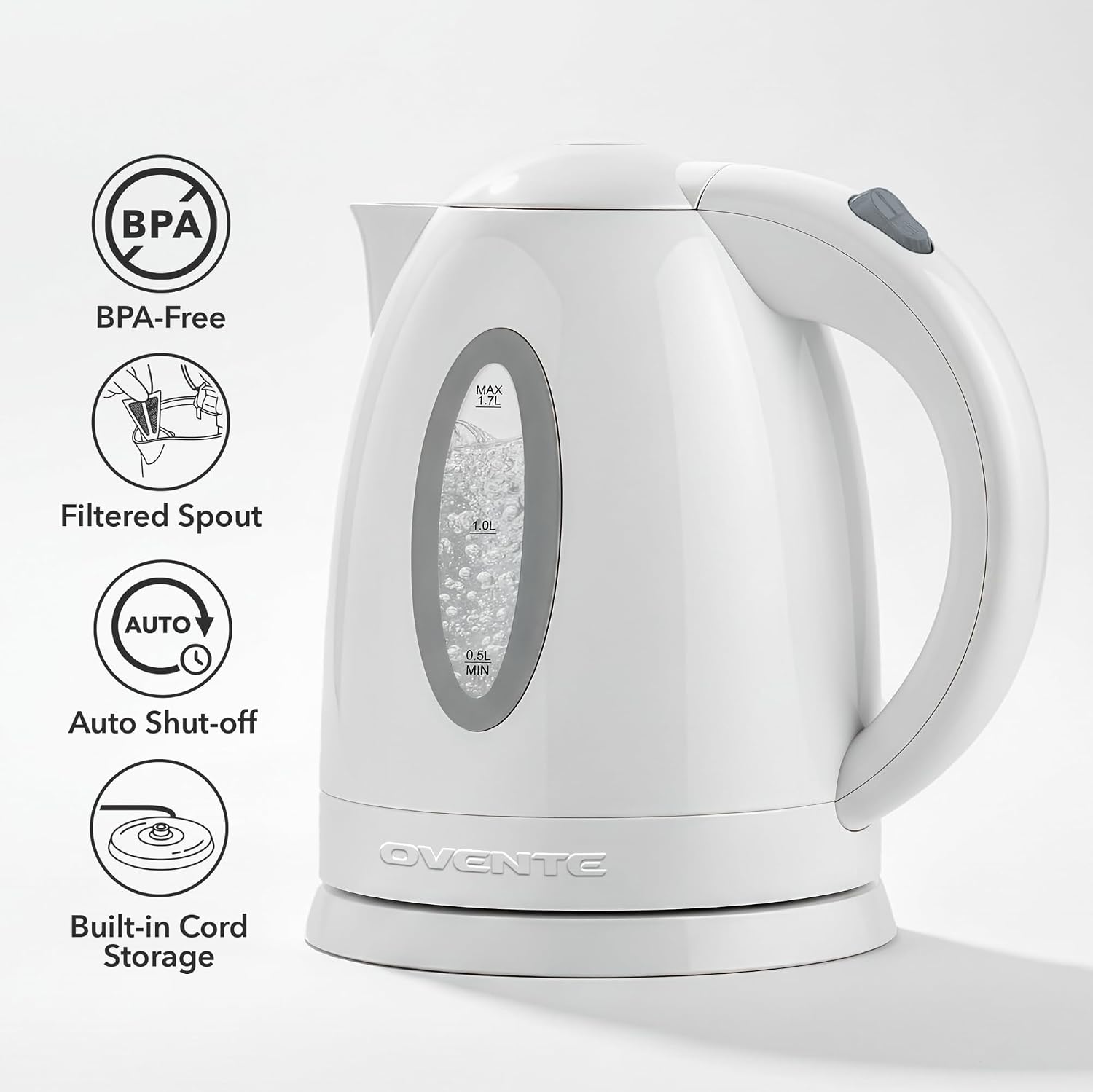 OVENTE 1.7L Electric Kettle with 1100W Fast Boiling Water, Green KP72G