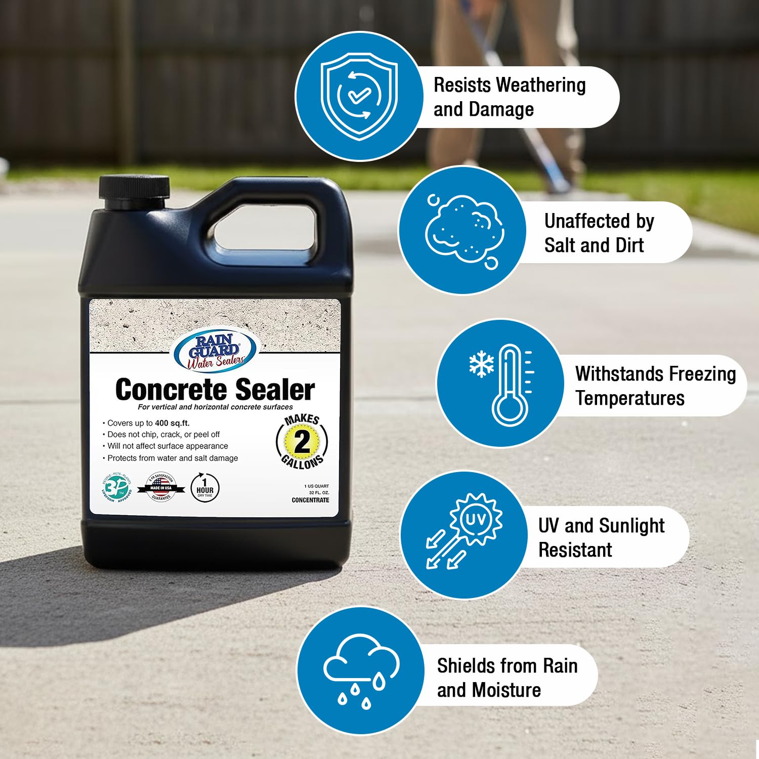 Rain Guard Concrete Sealer 5 Gallon | Ready to Use | Natural Finish | Deep Penetrating Protection Against Water and Salt Damage for All Concrete Surfaces | Silane/Siloxane Waterproofer | Ready To Use, Natural Finish, Clear, Deep Penetrating Protection Ag…