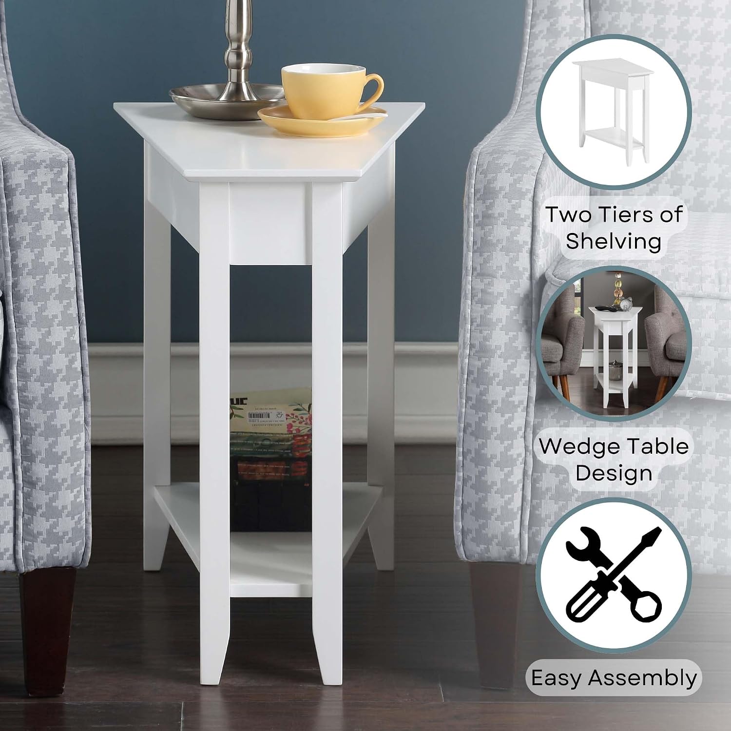 Convenience Concepts American Heritage Wedge End Table 24" - Classic Living Room Table with Storage Shelf, Side Table for Family Room, Bedside Table, Espresso